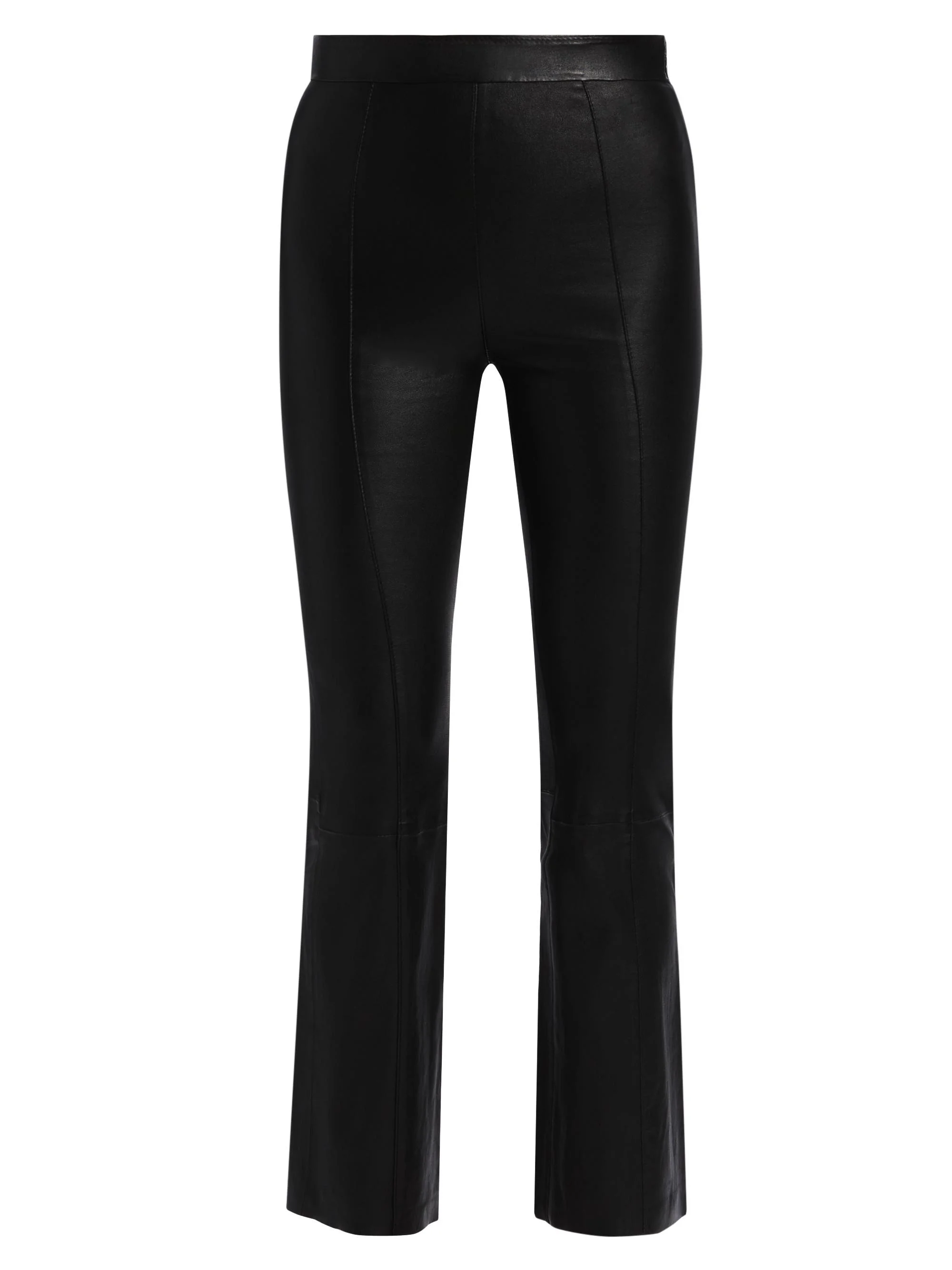 Women's Leather High-Rise Flared Crop Pants - Black - 1