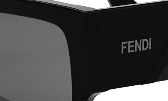 'Fendi Diagonal 51mm Rectangular Sunglasses in Shiny Black /Smoke - 9