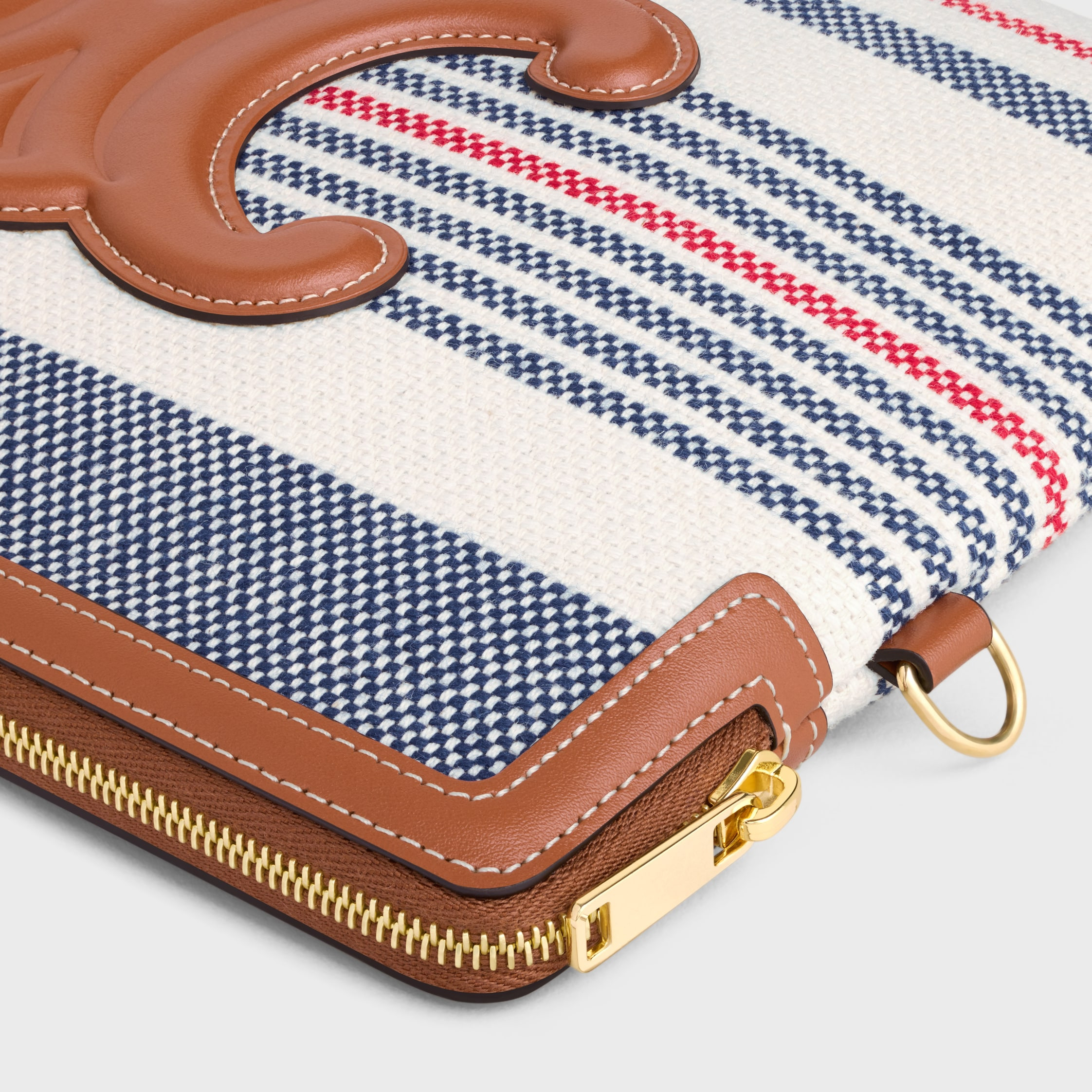 SMALL POUCH WITH STRAP in STRIPED TEXTILE AND CALFSKIN - 5