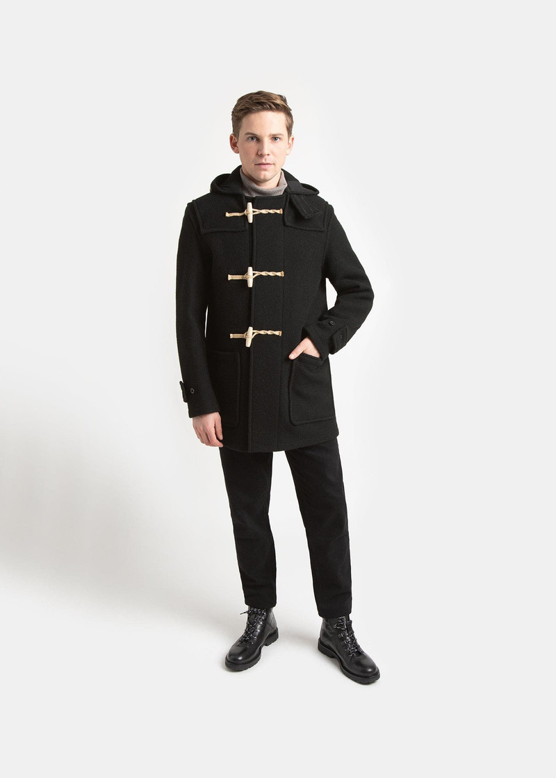 GLOVERALL Men's Mid-Length Monty Duffle Coat Brown with Black Trim outlook