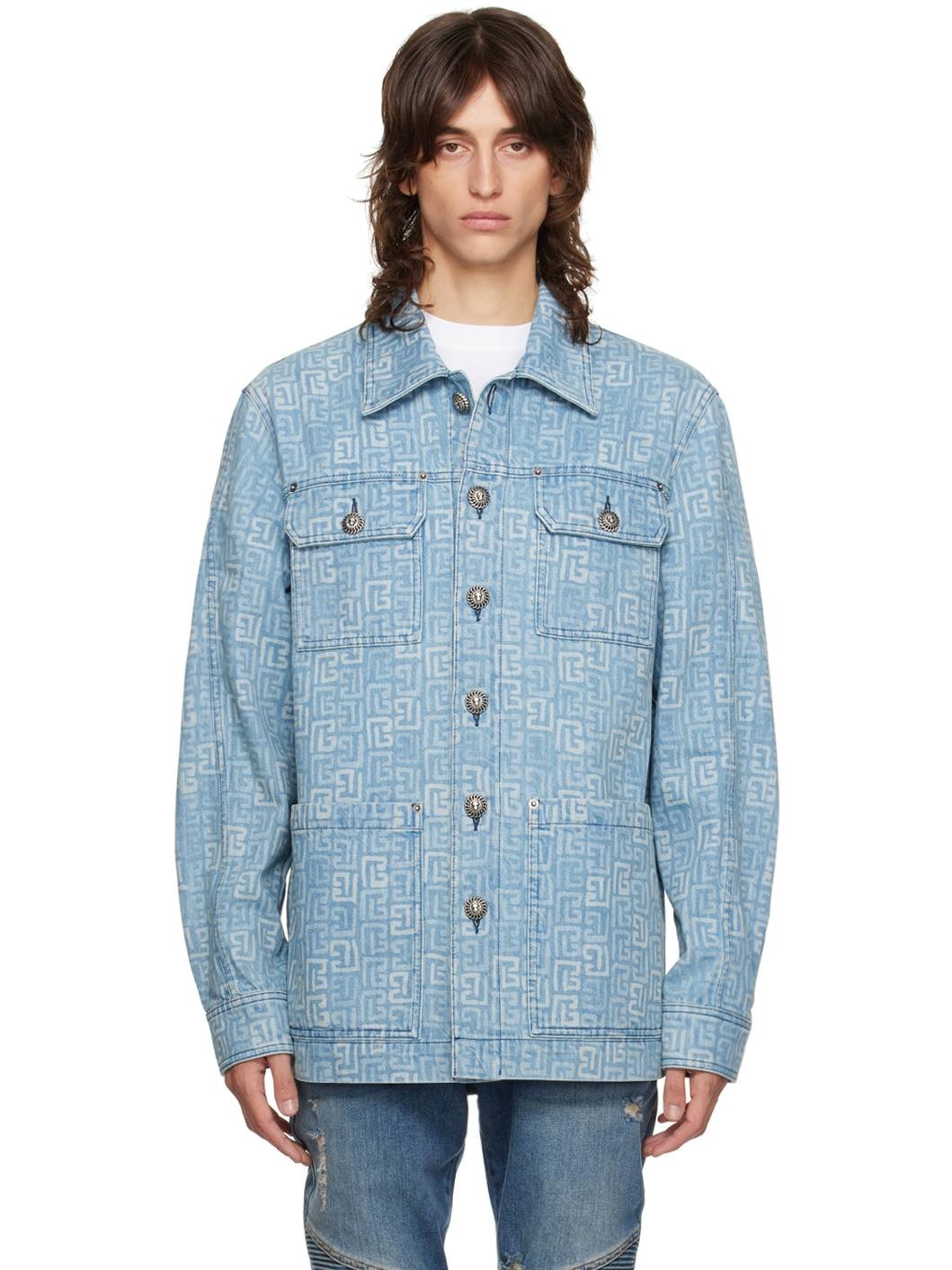 Blue Monogram Buttoned Denim Jacket - 1