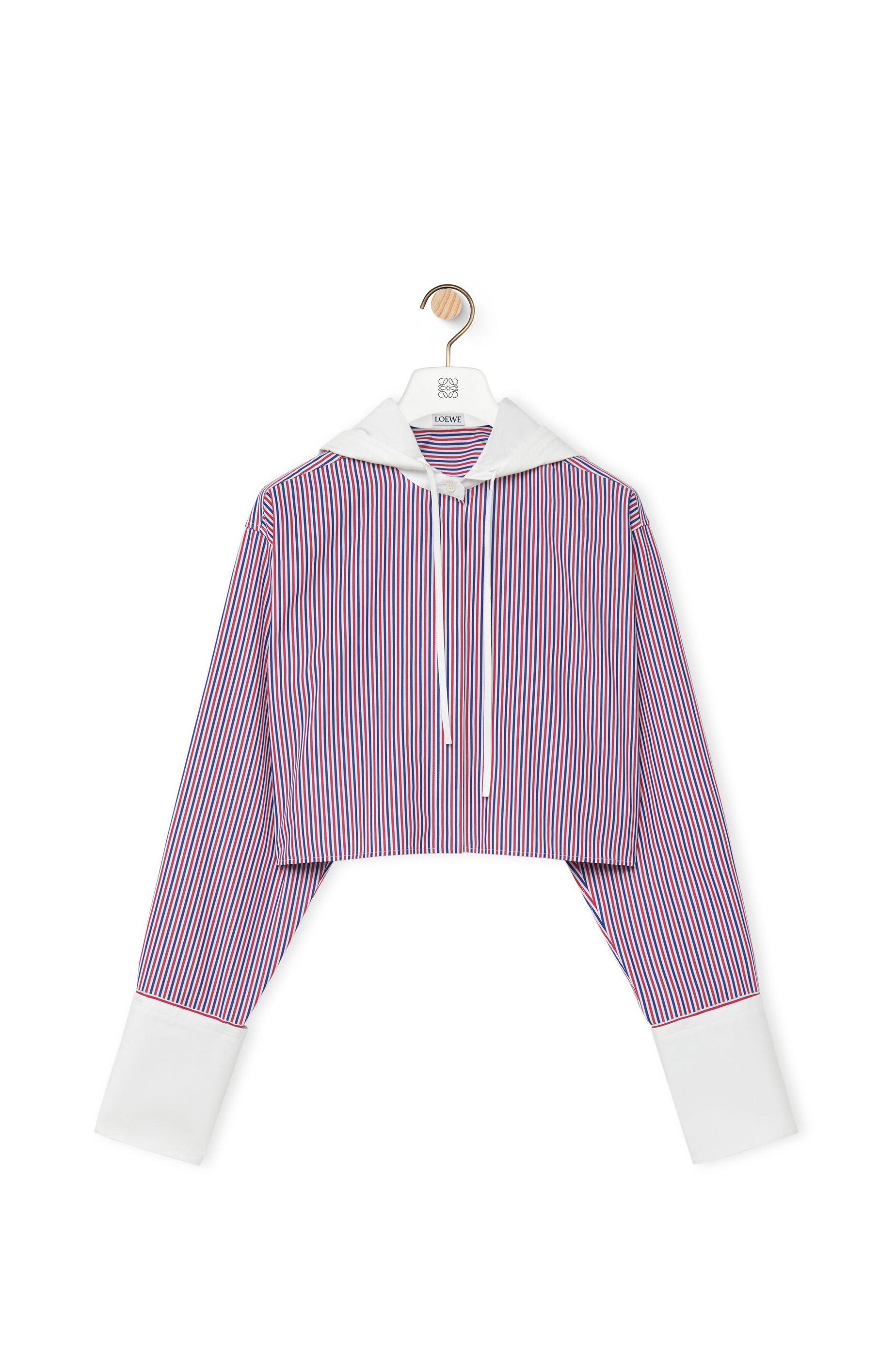 Cropped hooded shirt in striped cotton - 1