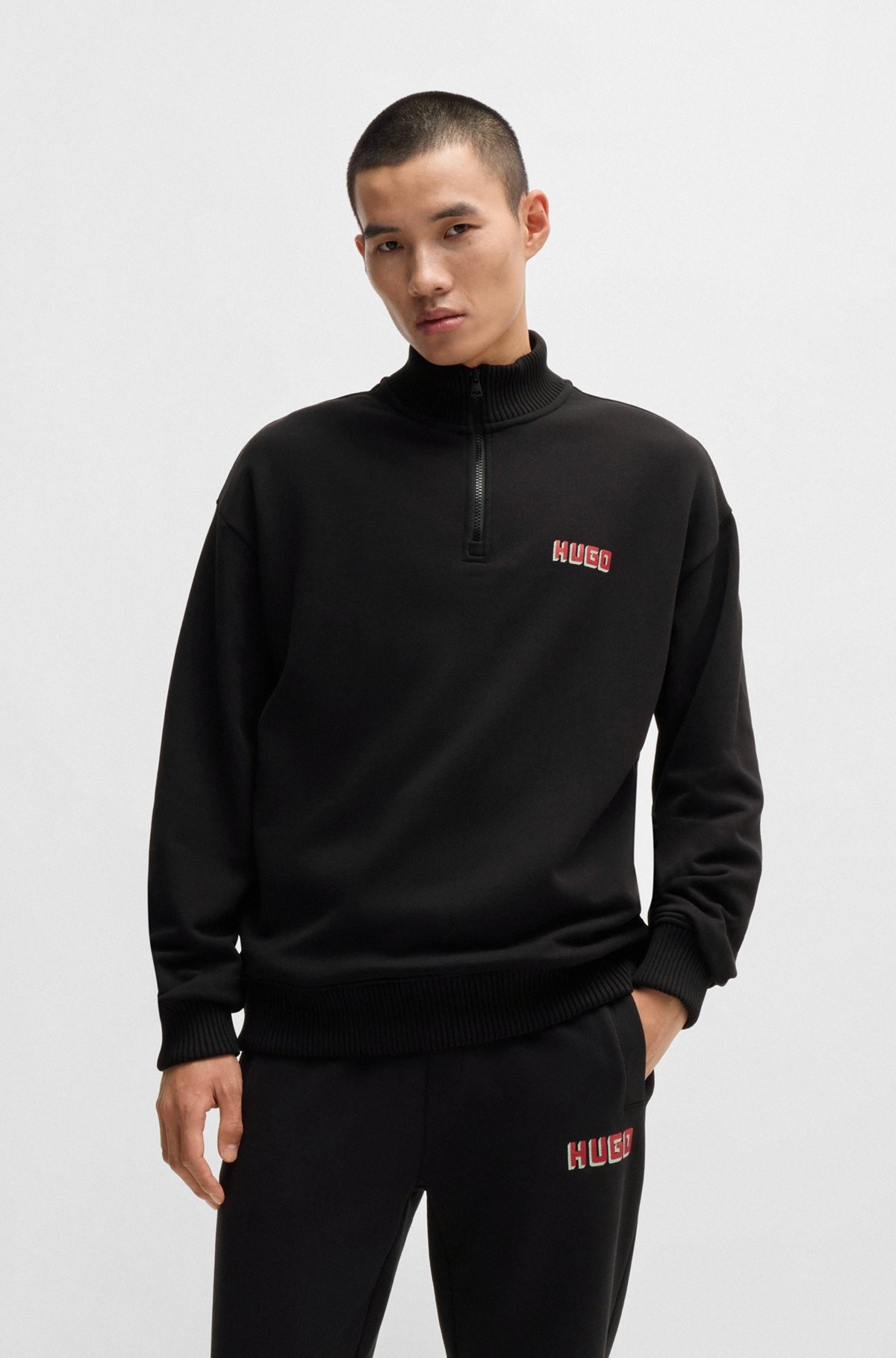 LOGO-PRINT ZIP-NECK SWEATSHIRT IN COTTON TERRY - 2