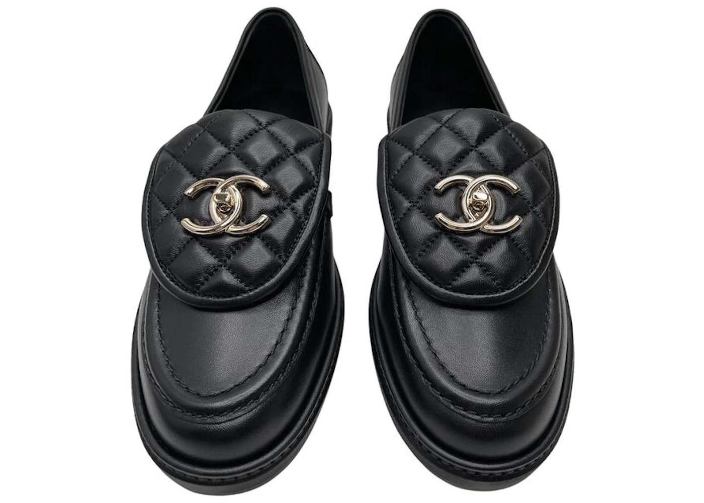 Chanel Quilted Tab Loafers Black Leather - 2