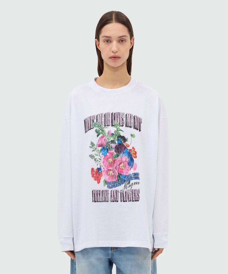 MSGM White long-sleeve cotton jersey T-shirt with front print outlook
