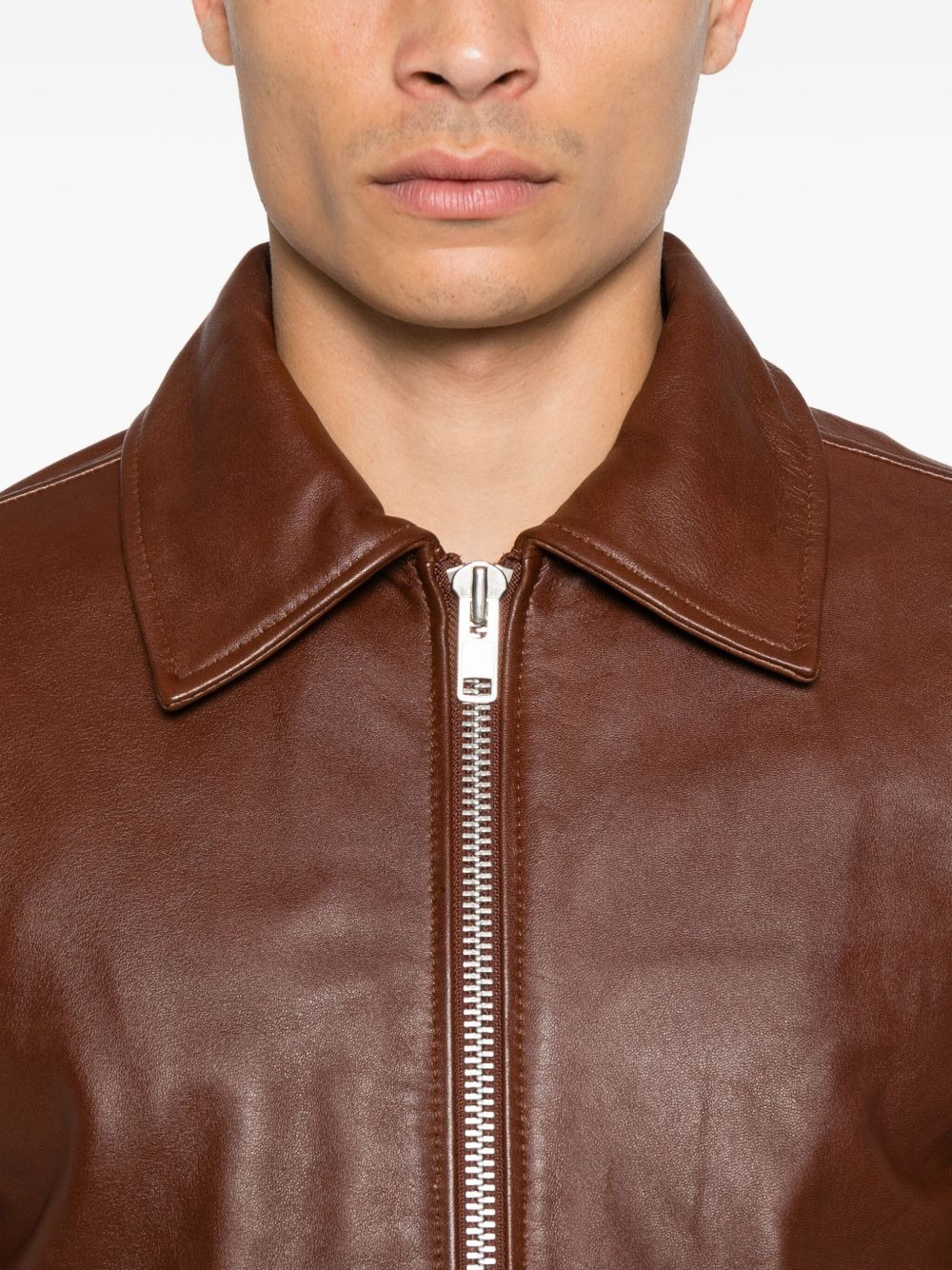 zip-up leather jacket - 5