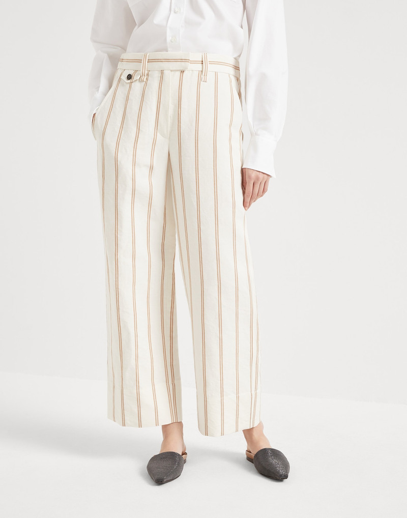 Linen 및면 정장 줄무늬 panama는 monili로 chino 바지를 곱했습니다 - 1
