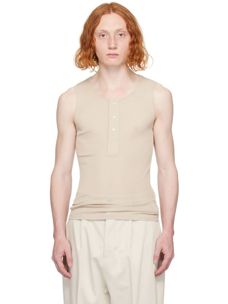 Beige Three-Button Tank Top - 1