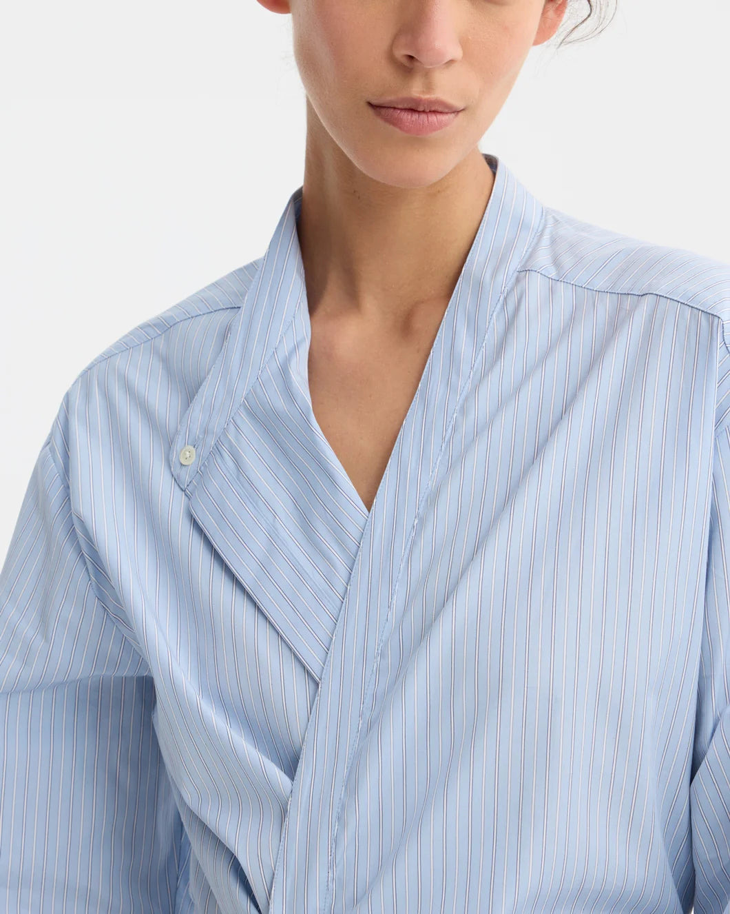 OVERLAP STRIPED SHIRT  | FINE BLUE STRIPE - 5