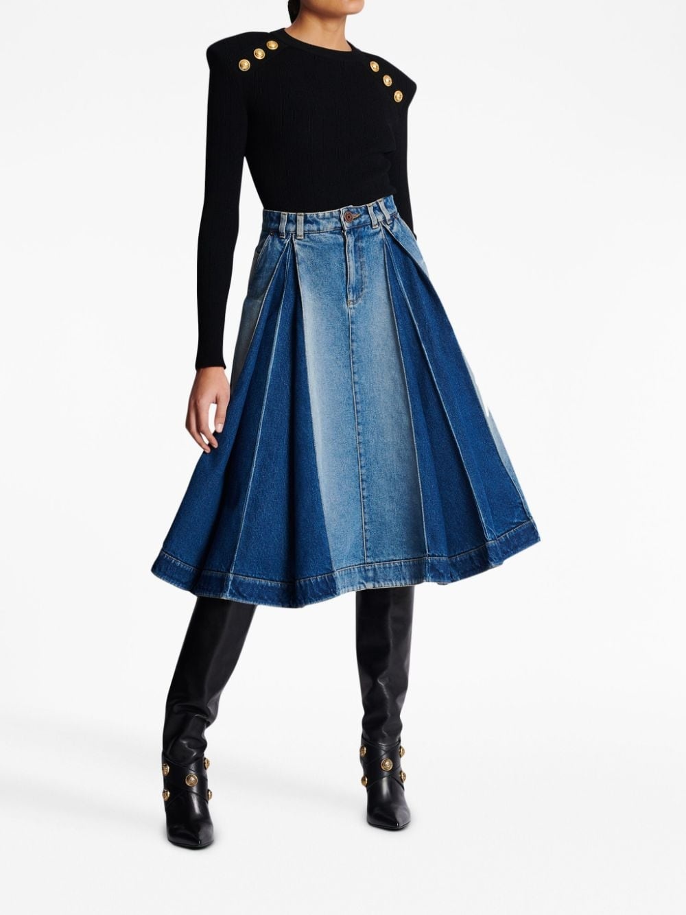 pleated denim skirt - 3