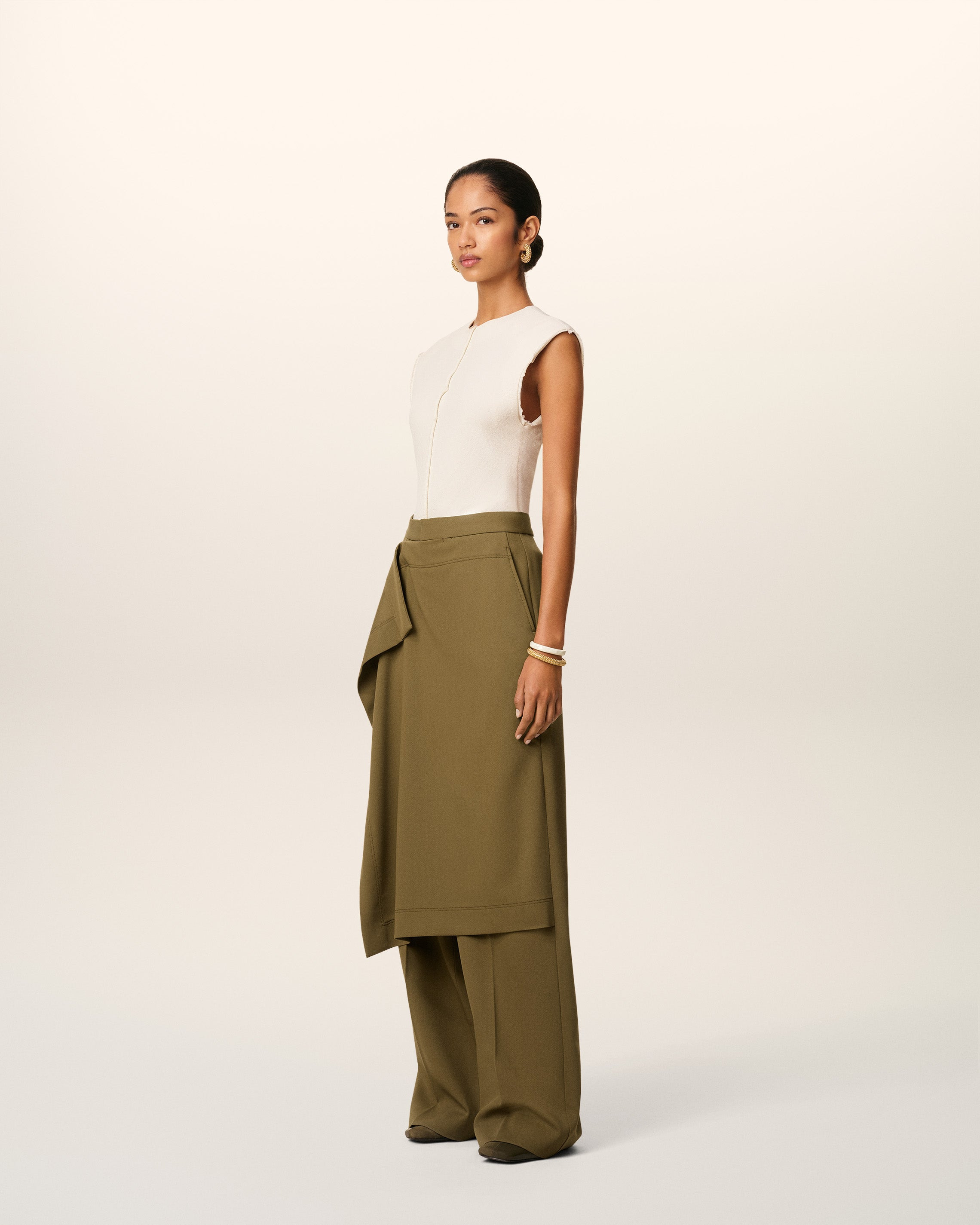 GREEN WOOL FRONT PANEL LARGE TROUSERS - 6
