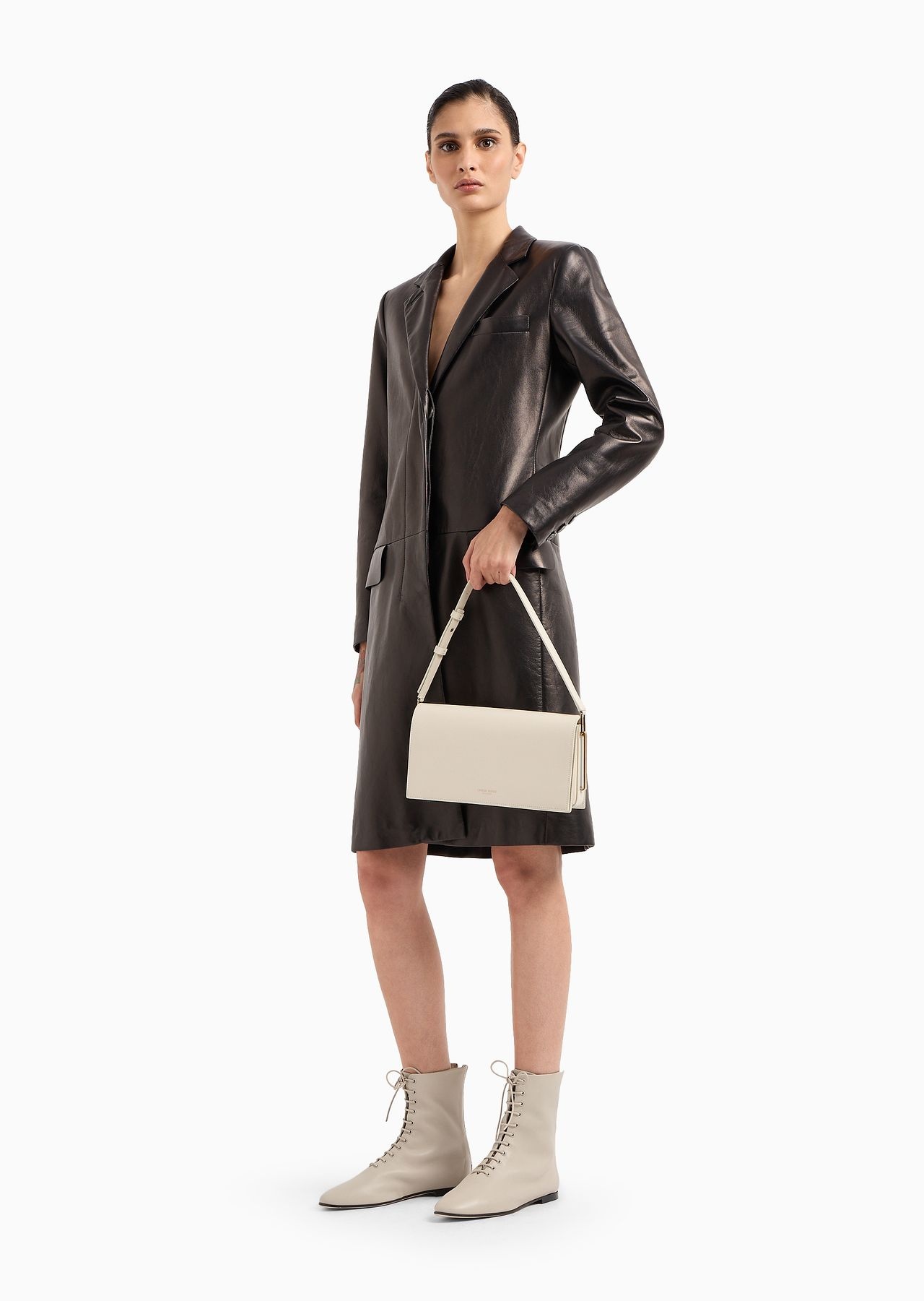 Polished leather baguette bag - 6