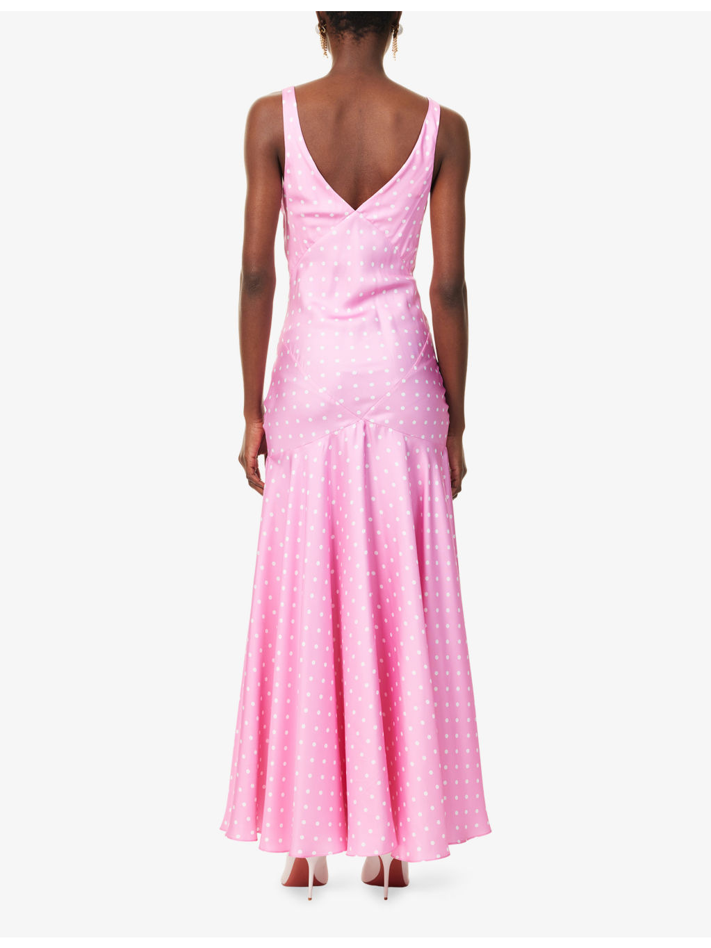 Polka Dot V-Neck Silk Maxi Dress - 4