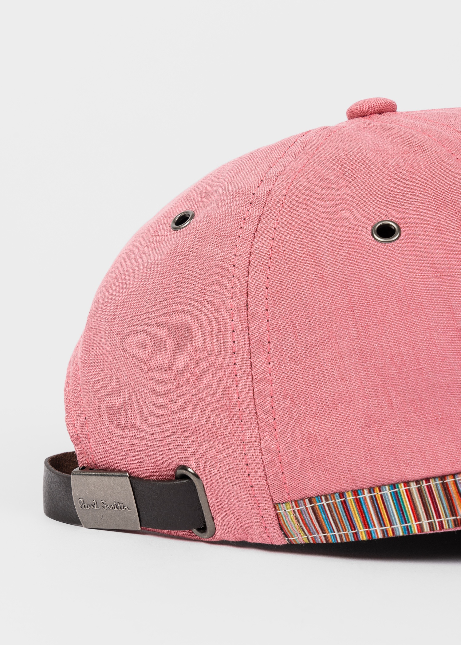 Pink Linen Signature Stripe Trim Cap - 2