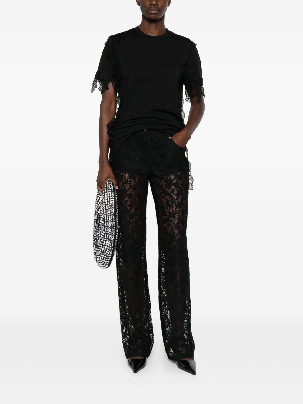 lace-trimmed short-sleeve top - 2