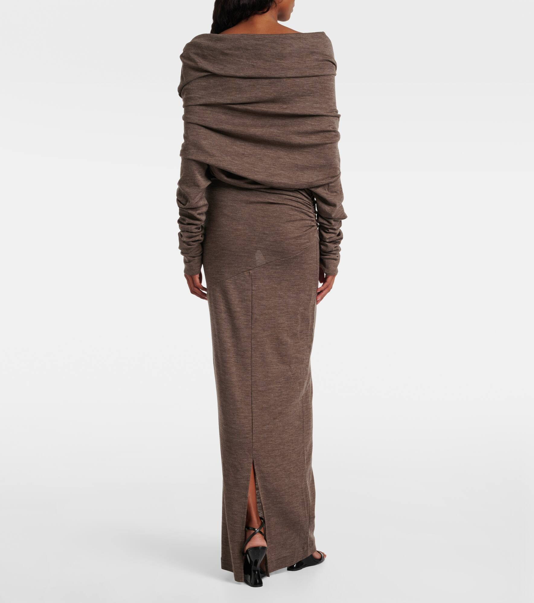Draped semi-sheer wool maxi dress - 3