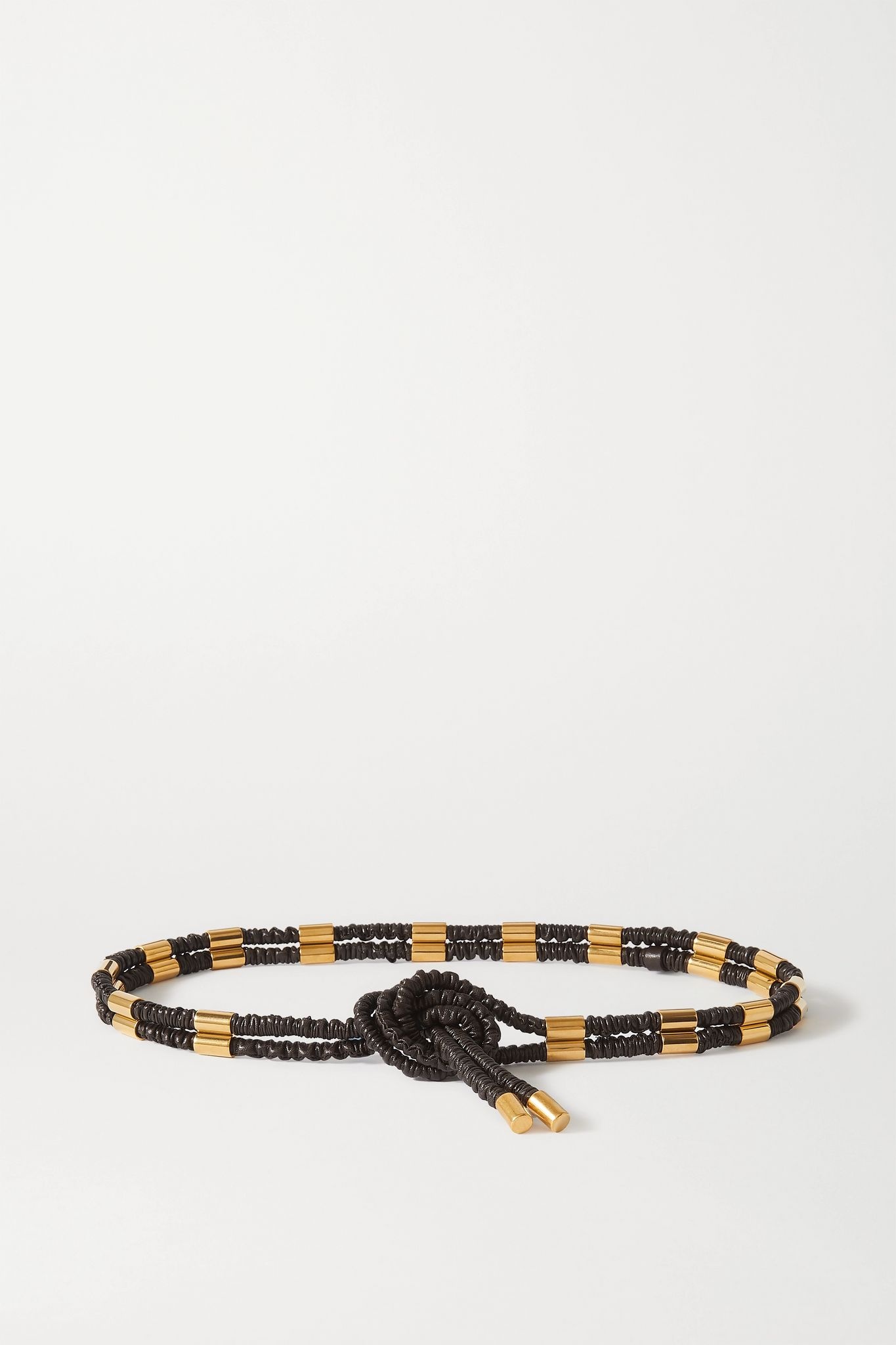 Ruched leather and gold-tone belt - 1