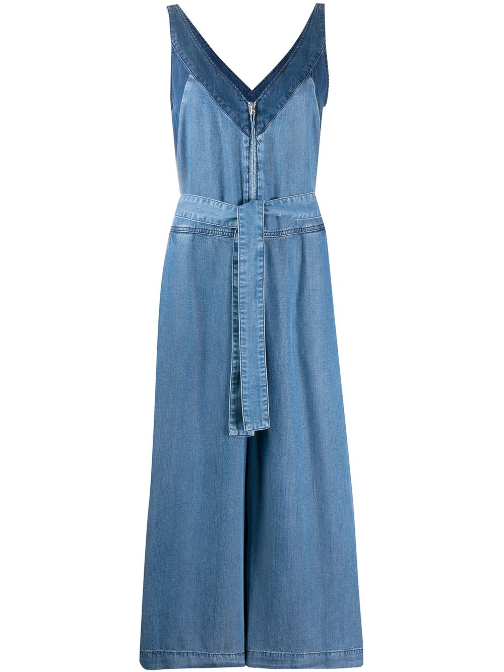 contrast-panel cropped denim jumpsuit - 1