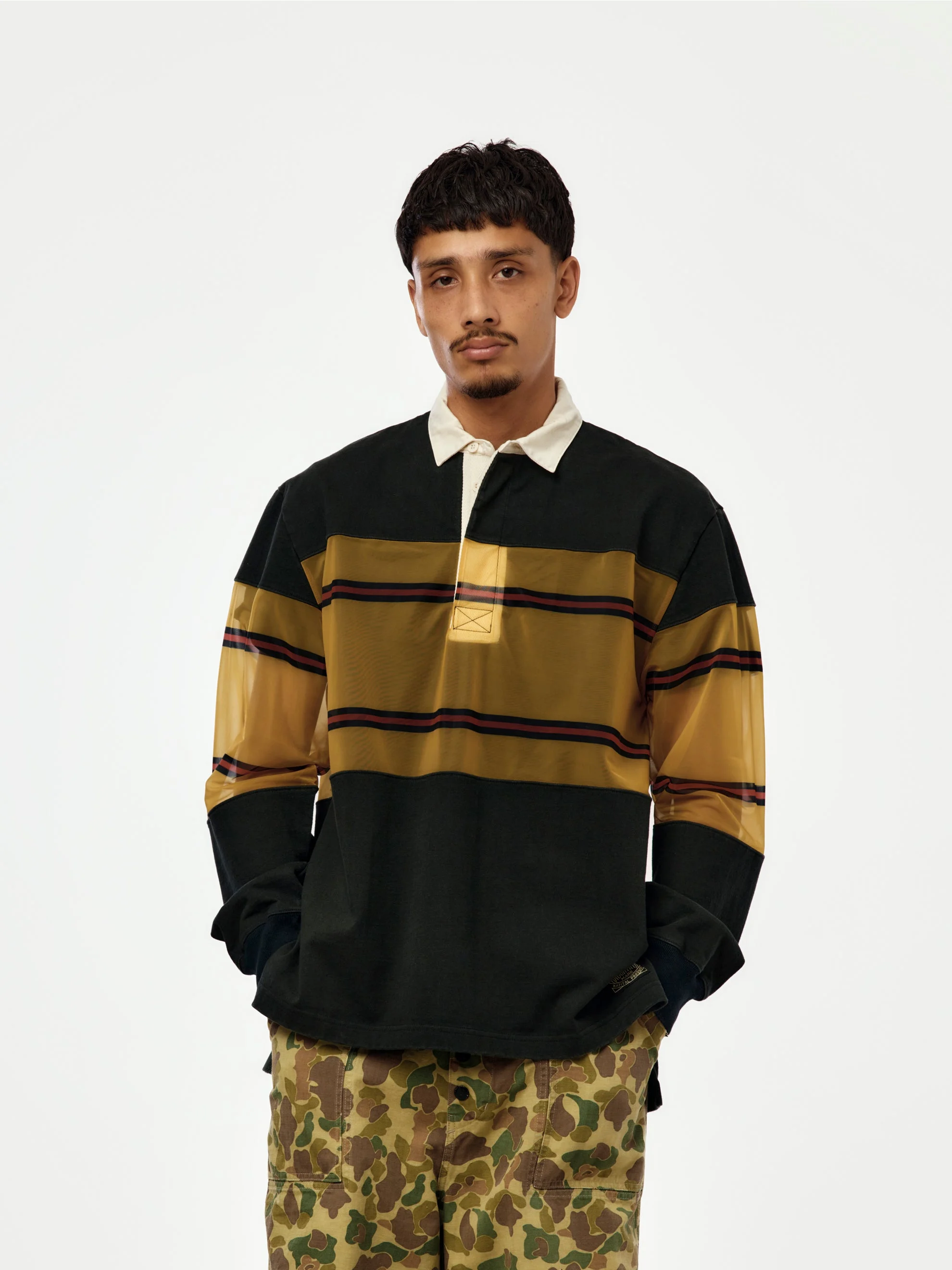 16/-DENSE-JERSEY X SHEERJERSEY RUGBY SHIRT (BLACK) - 1