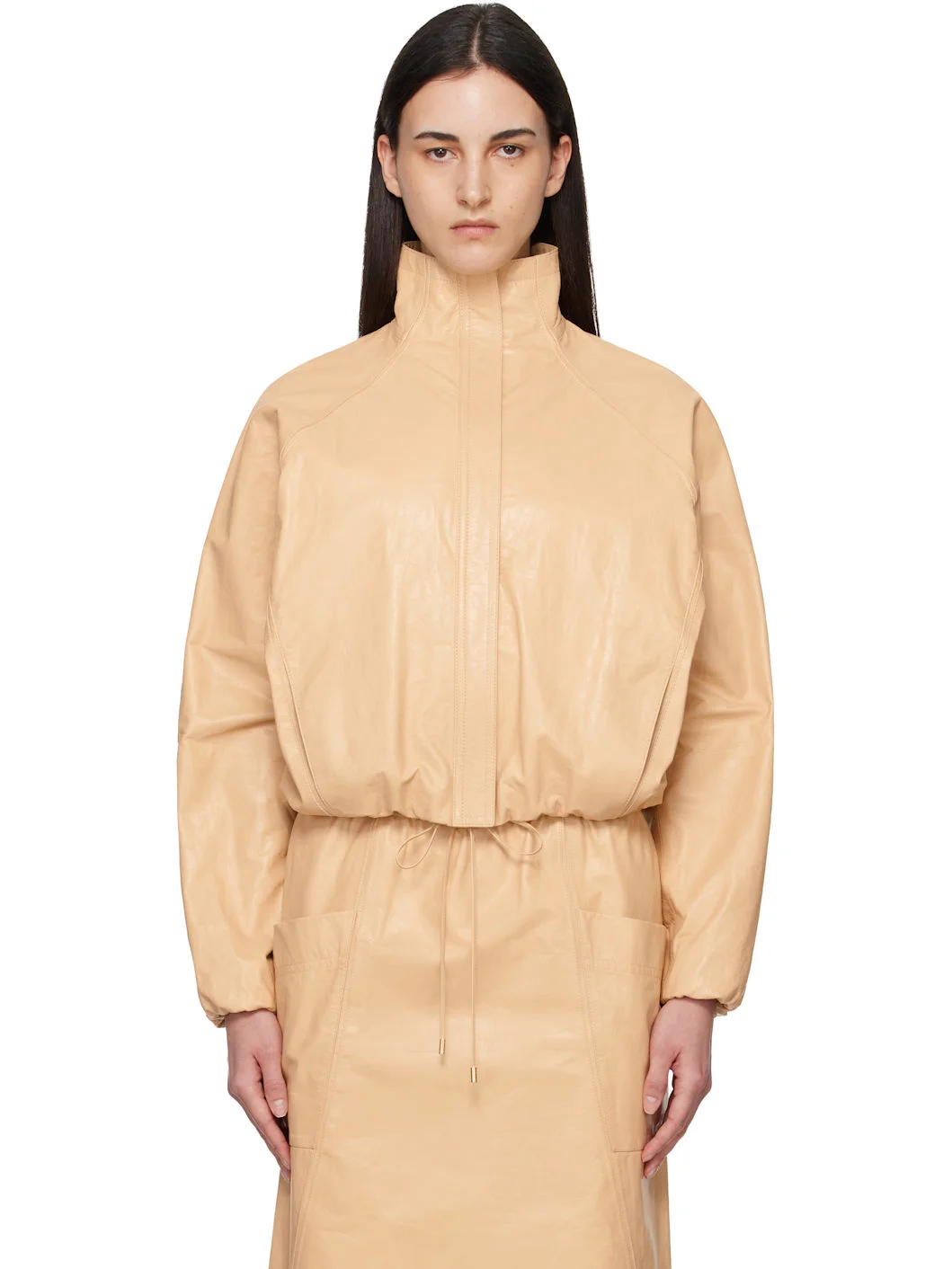 Beige Calfskin Windbreaker Jacket - 1