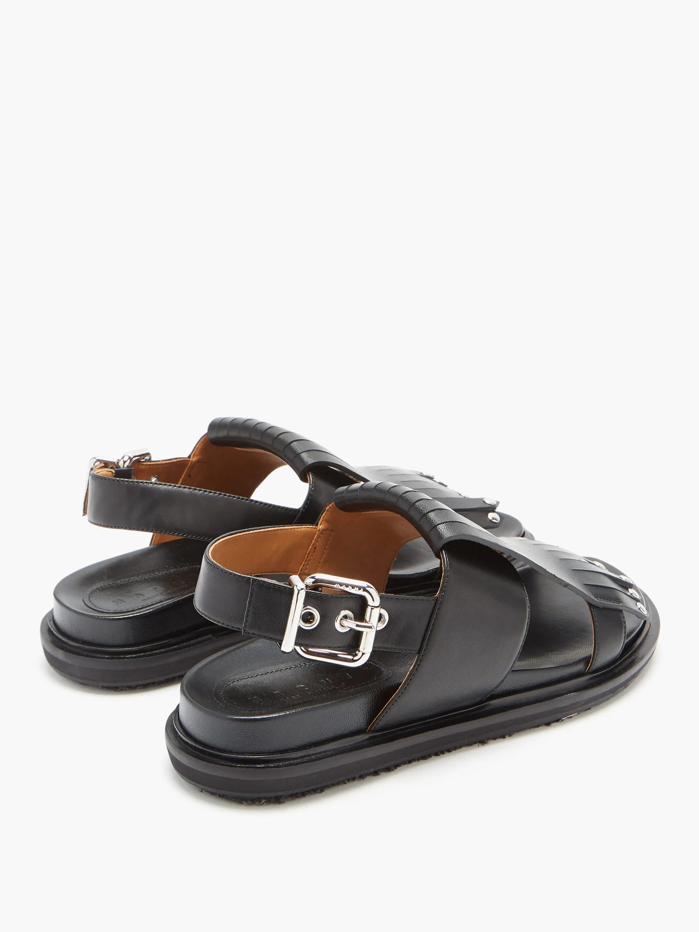 Fringed leather slingback sandals - 4