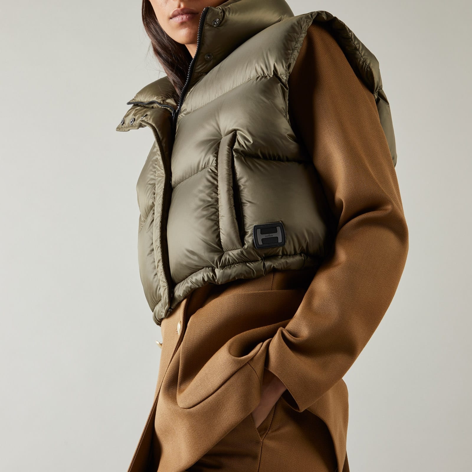 Cropped Down Gilet Green - 6