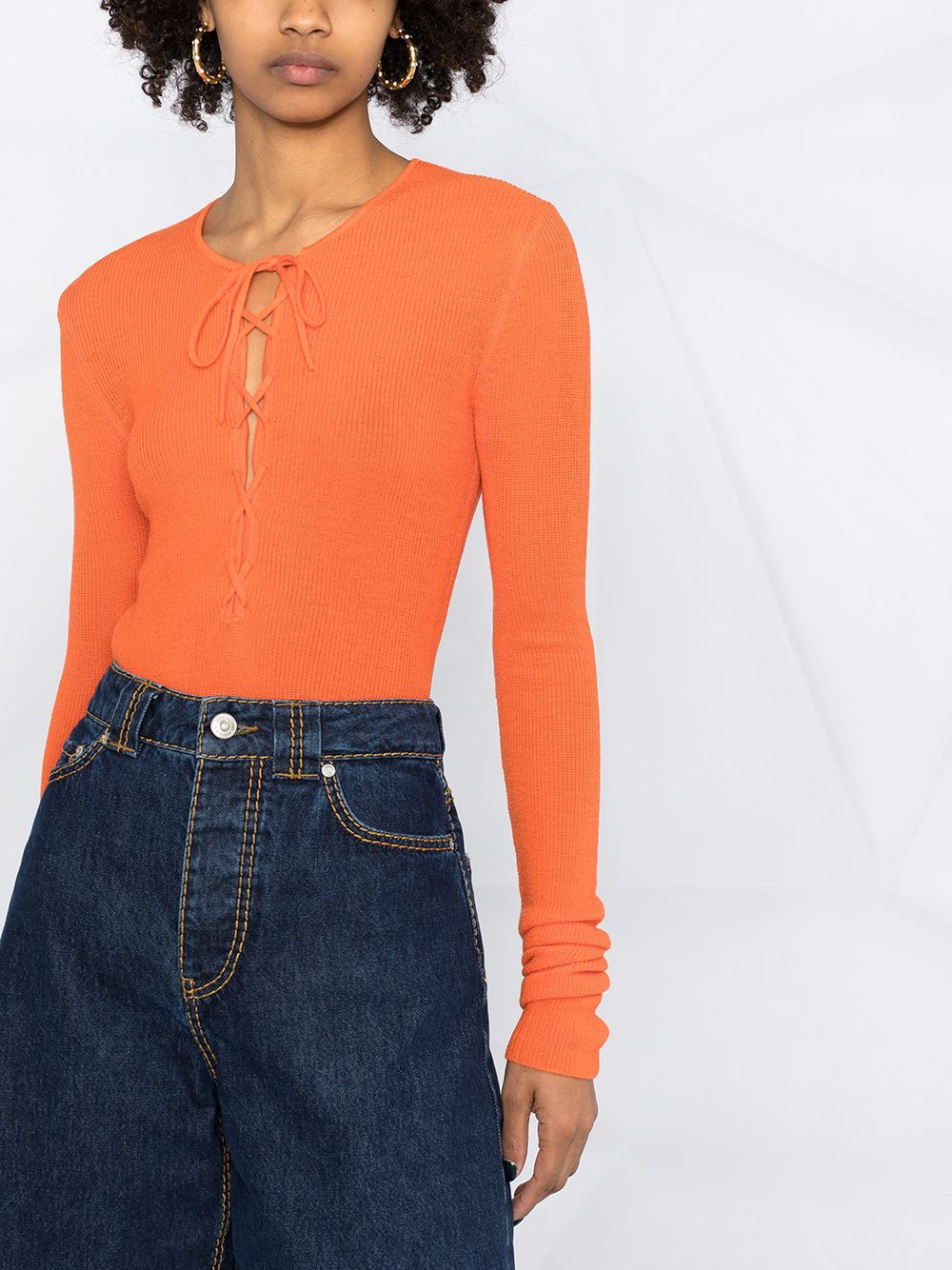 lace-up merino top - 5