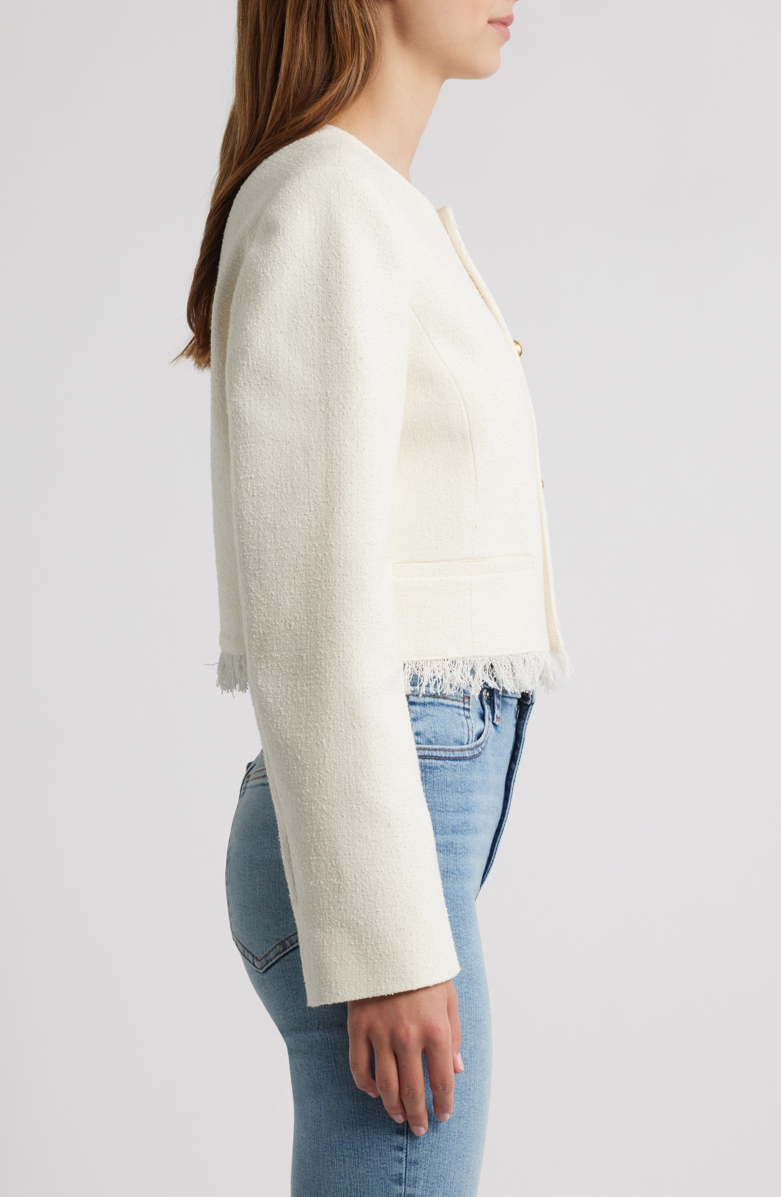 FRAME The Fringe Trim Tweed Jacket in White at Nordstrom - 3