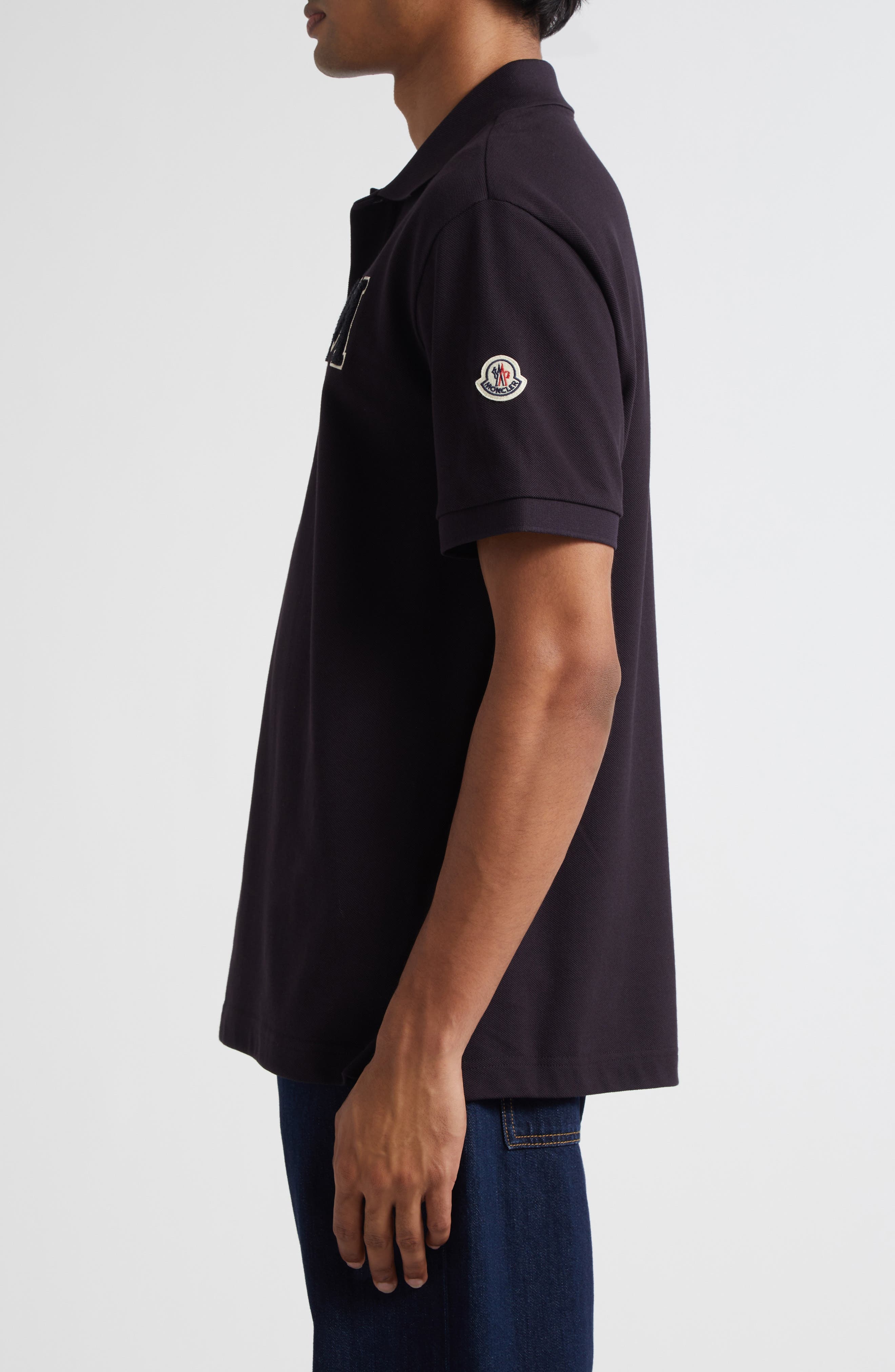 Moncler Varsity Monogram Cotton Piqué Polo in Navy Blue at Nordstrom - 3