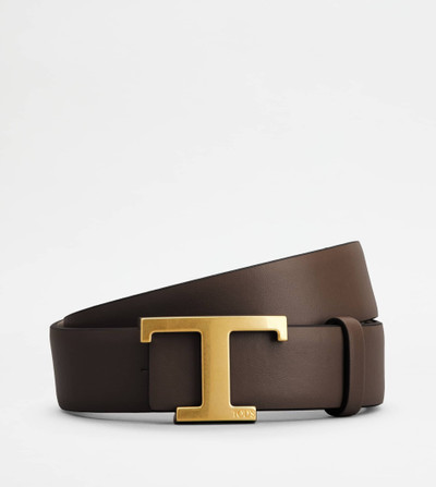Tod's T TIMELESS REVERSIBLE BELT IN LEATHER - BROWN, NATURAL outlook