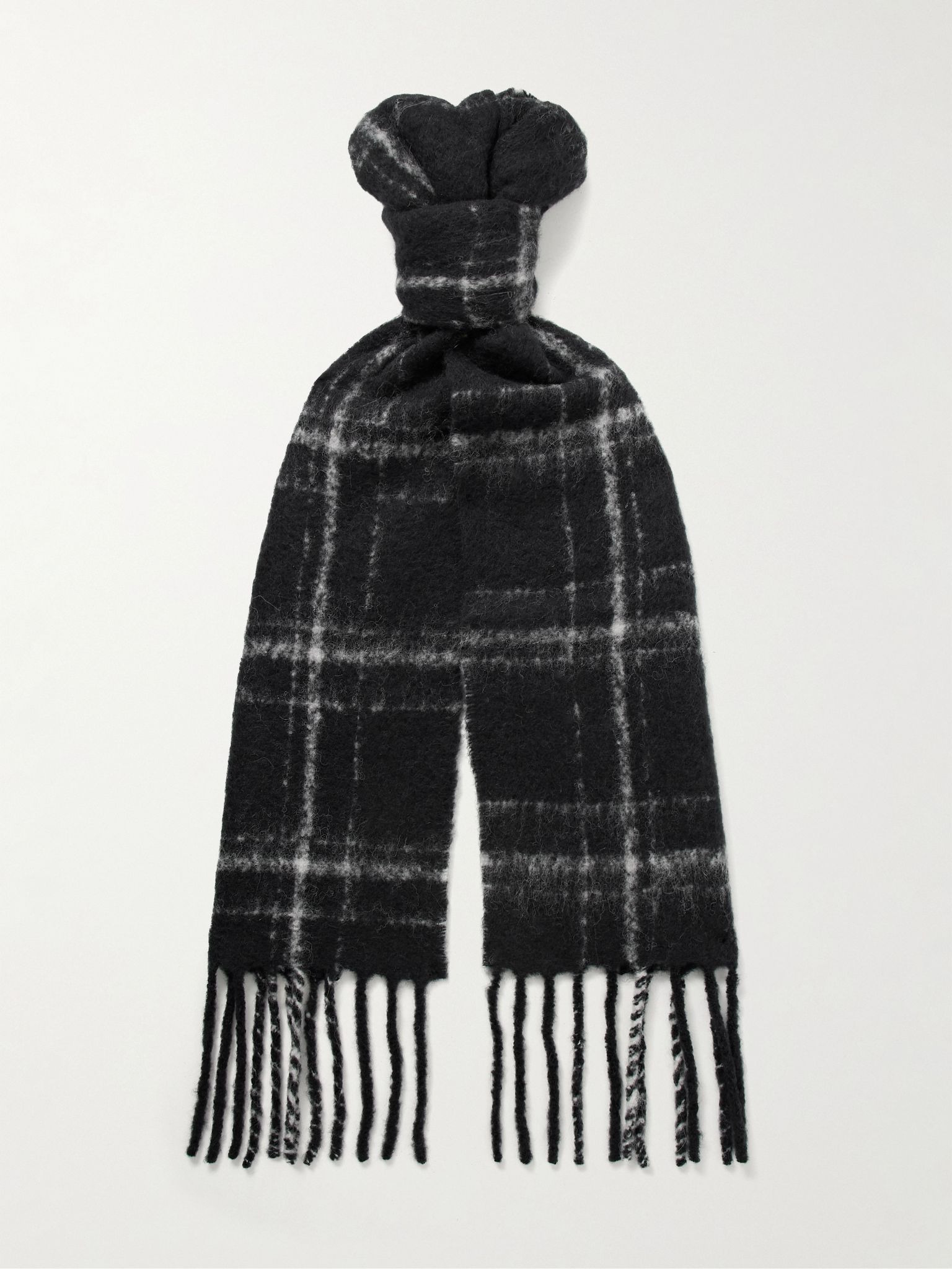 Estate Fringed Checked Alpaca-Blend Scarf Black - 1