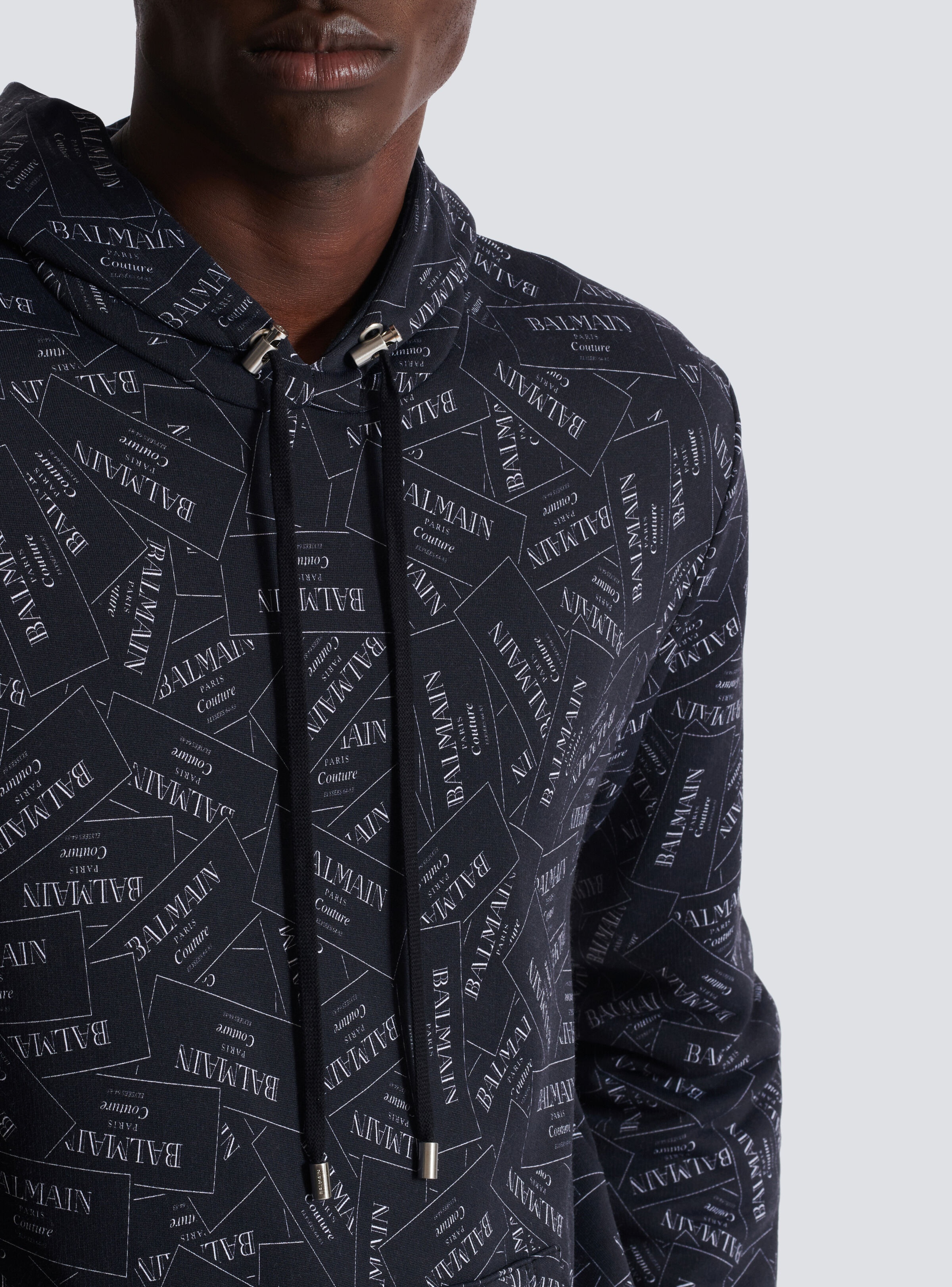 Hoodie with all-over Balmain label print - 7
