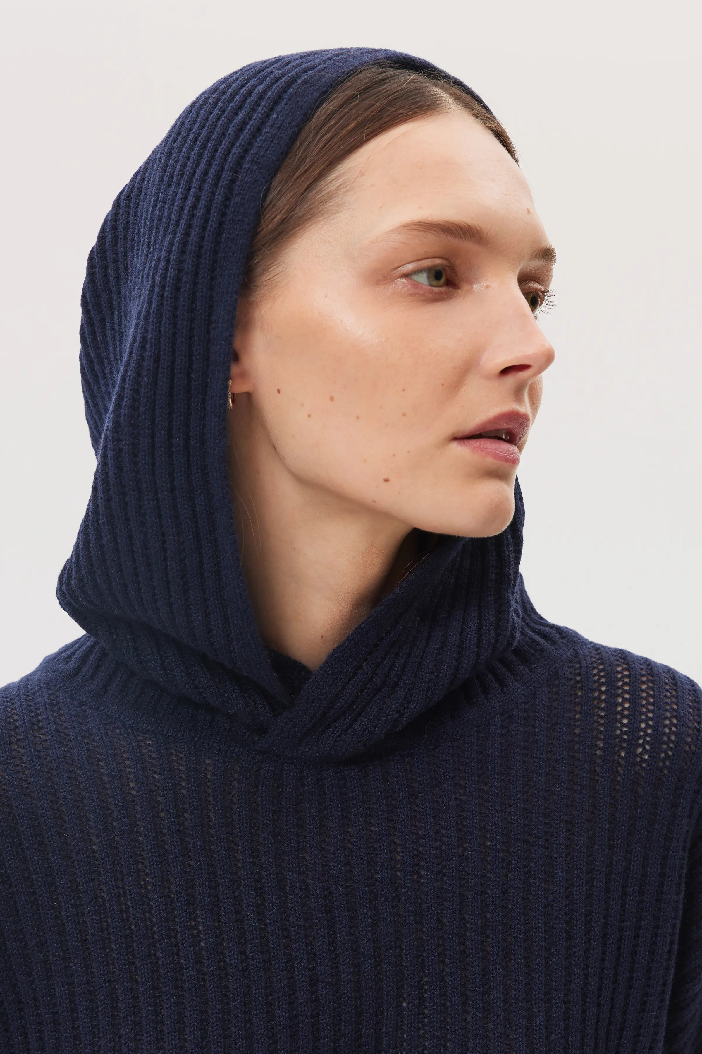 Mesh Rib Cashmere Navy Hoodie - 7