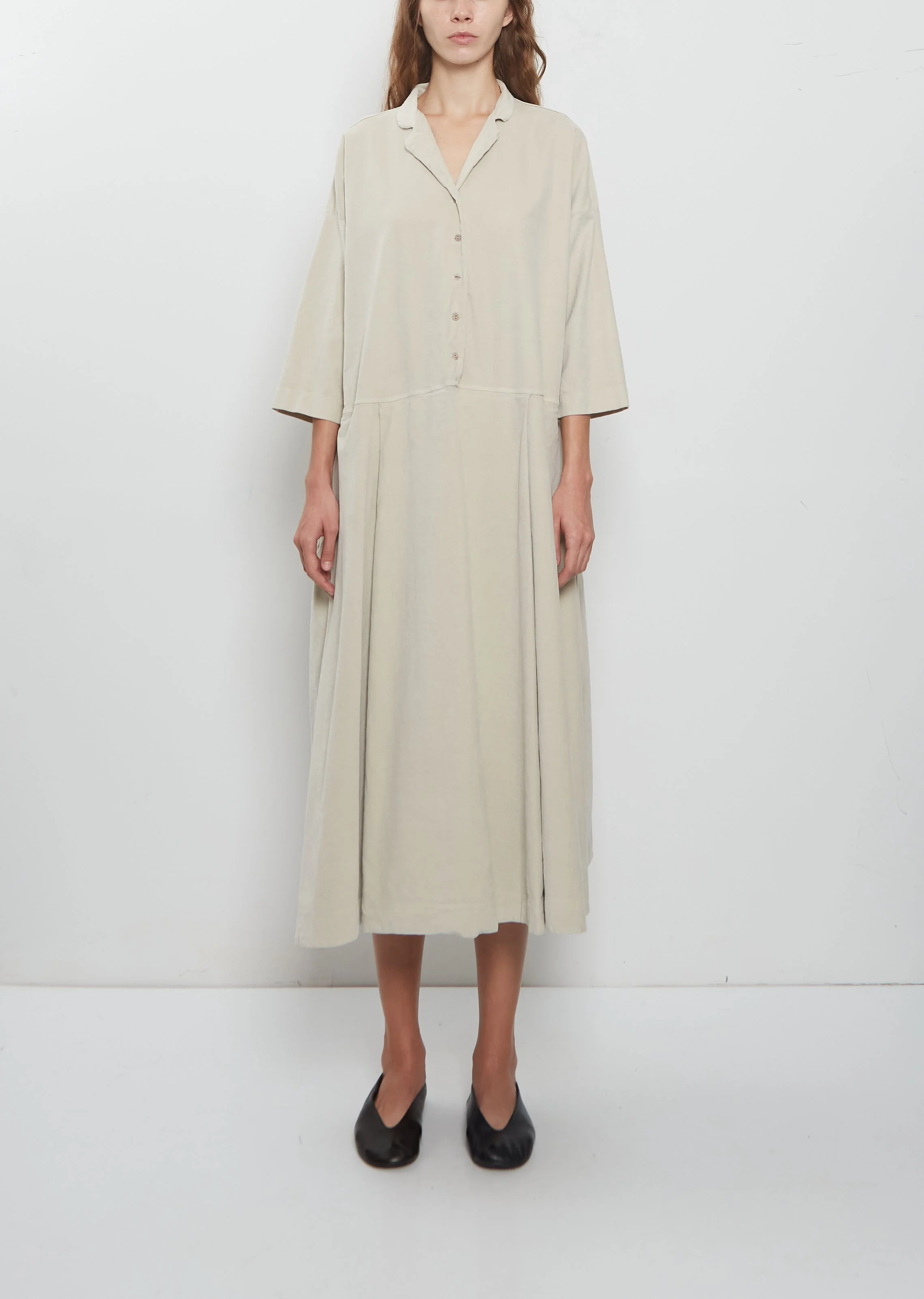 Velvet Tailored Collar Dress — Oatmeal - 1