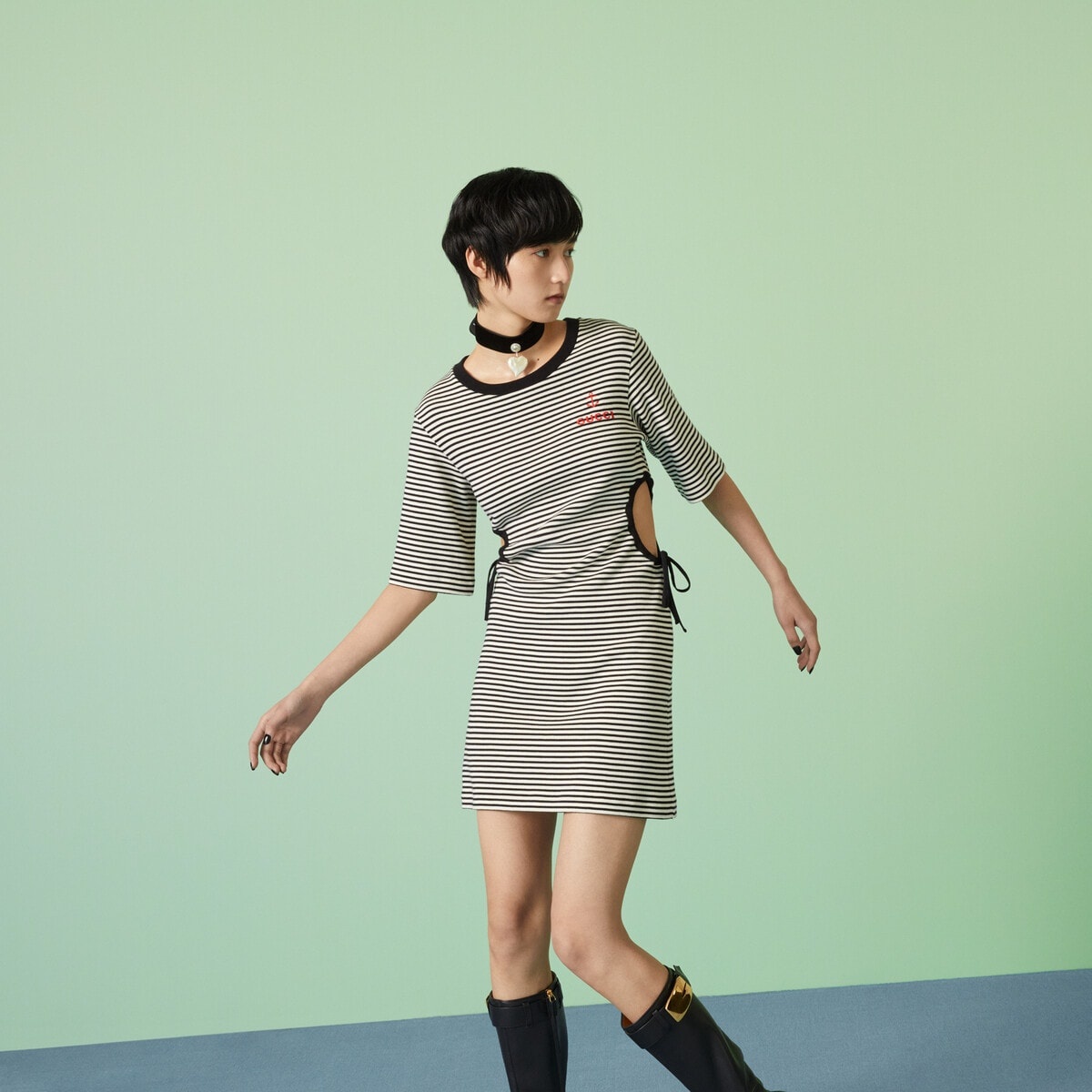 Striped cotton T-shirt dress - 5