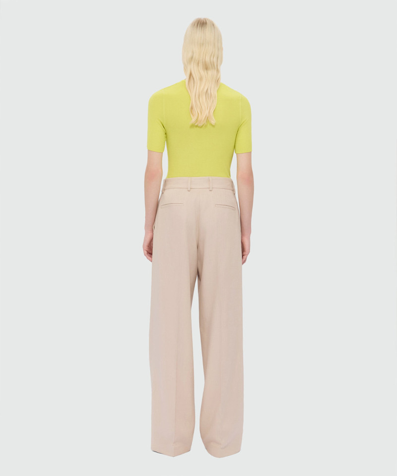 Beige wide-leg viscose-blend canvas trousers 3