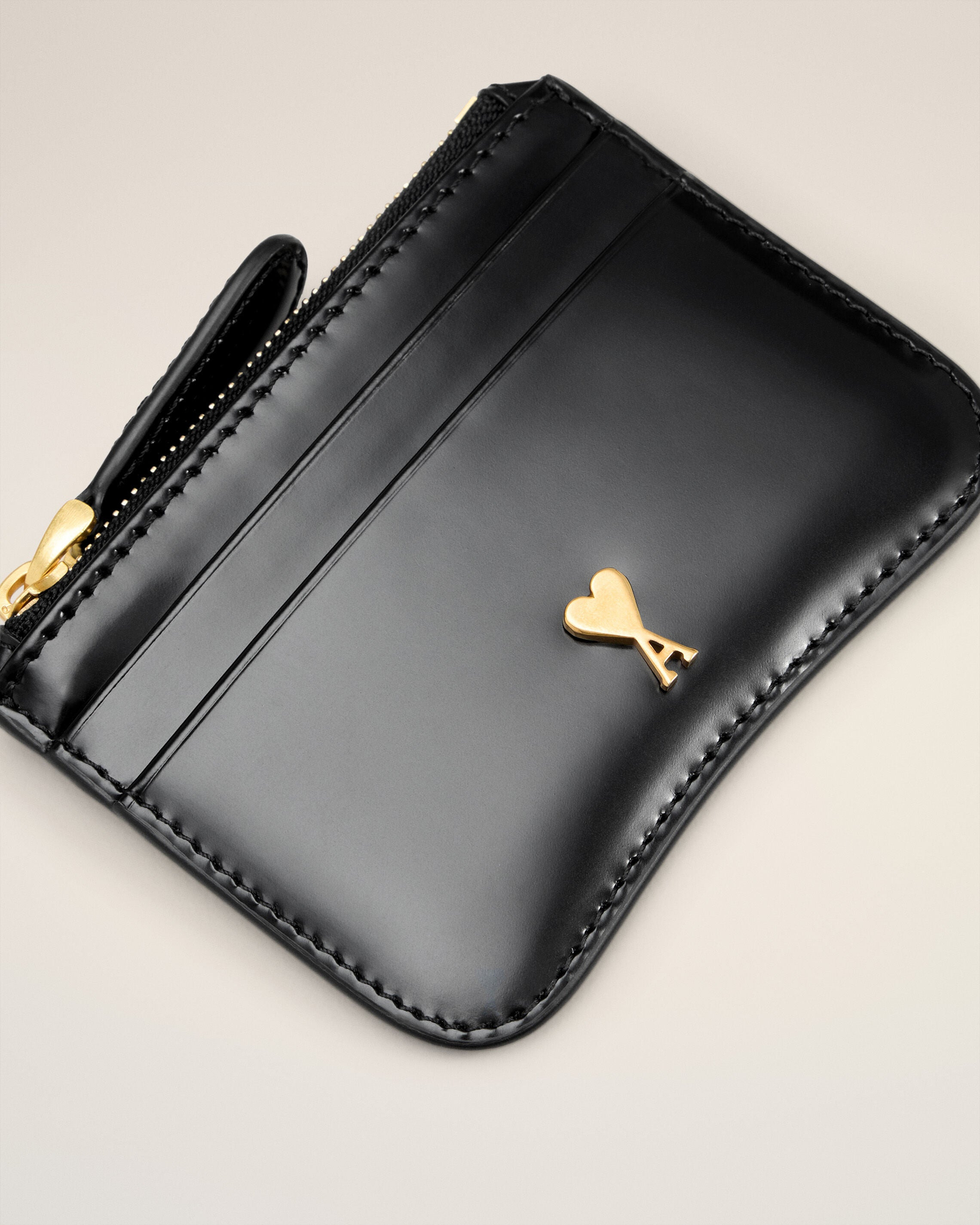 BLACK GLAZED LEATHER PARIS PARIS ZIPPED CARD HOLDER - 3