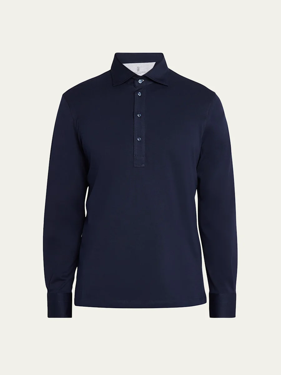 Men's Cotton Jersey Long-Sleeve Polo Shirt - 1