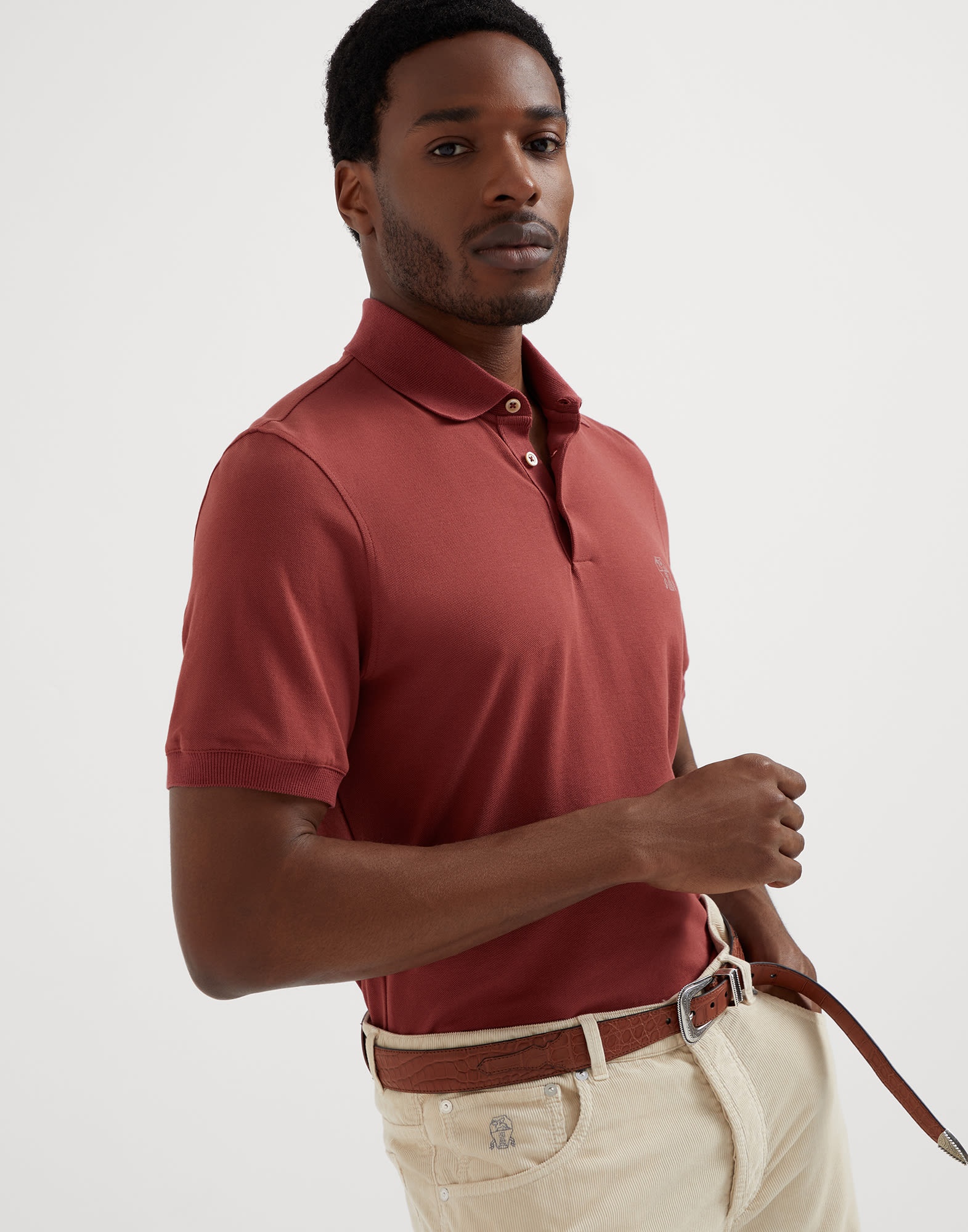 Brunello Cucinelli Cotton piqué polo shirt with printed logo