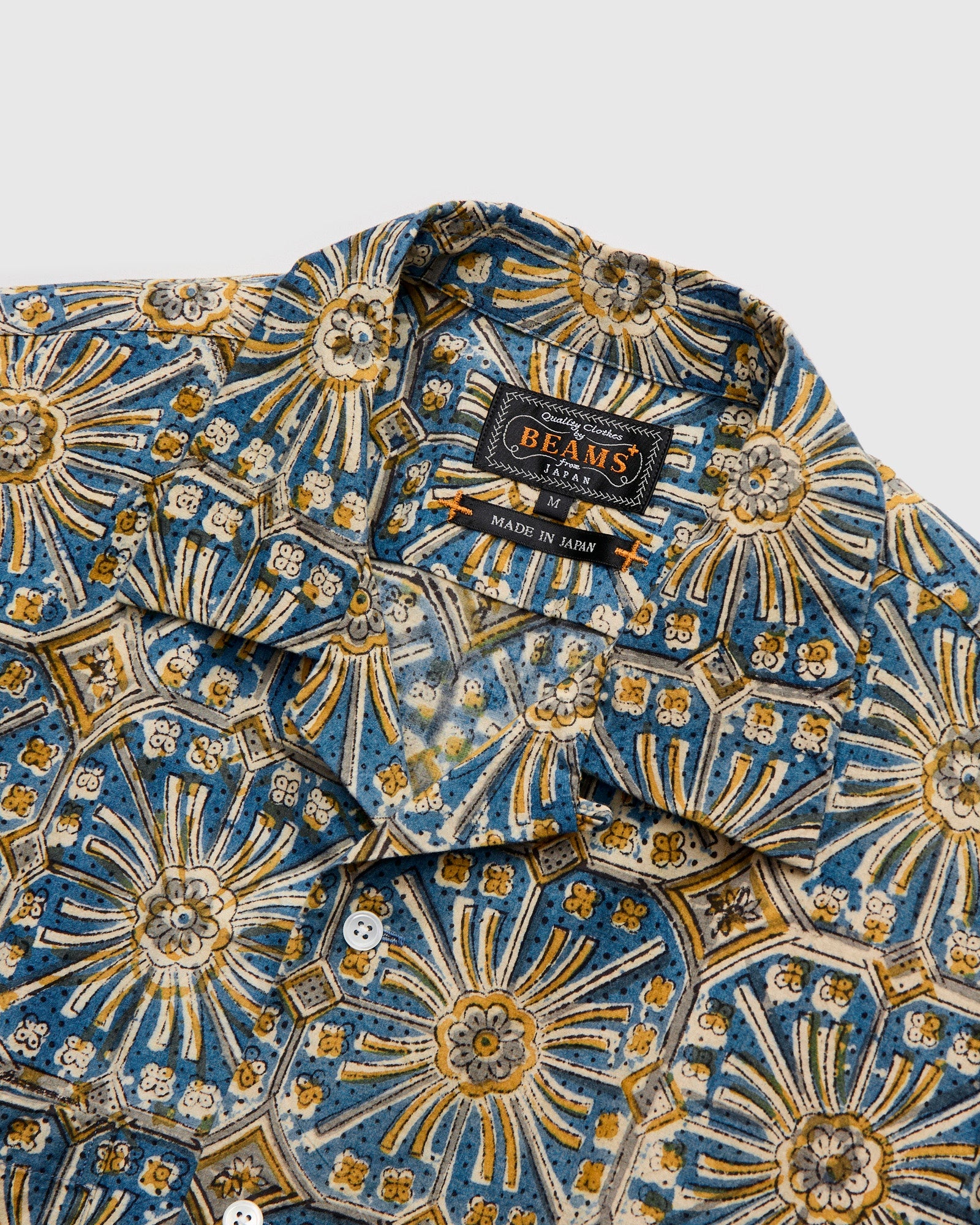 Floral Stamp Block Print Open Collar Shirt in Yellow - 3