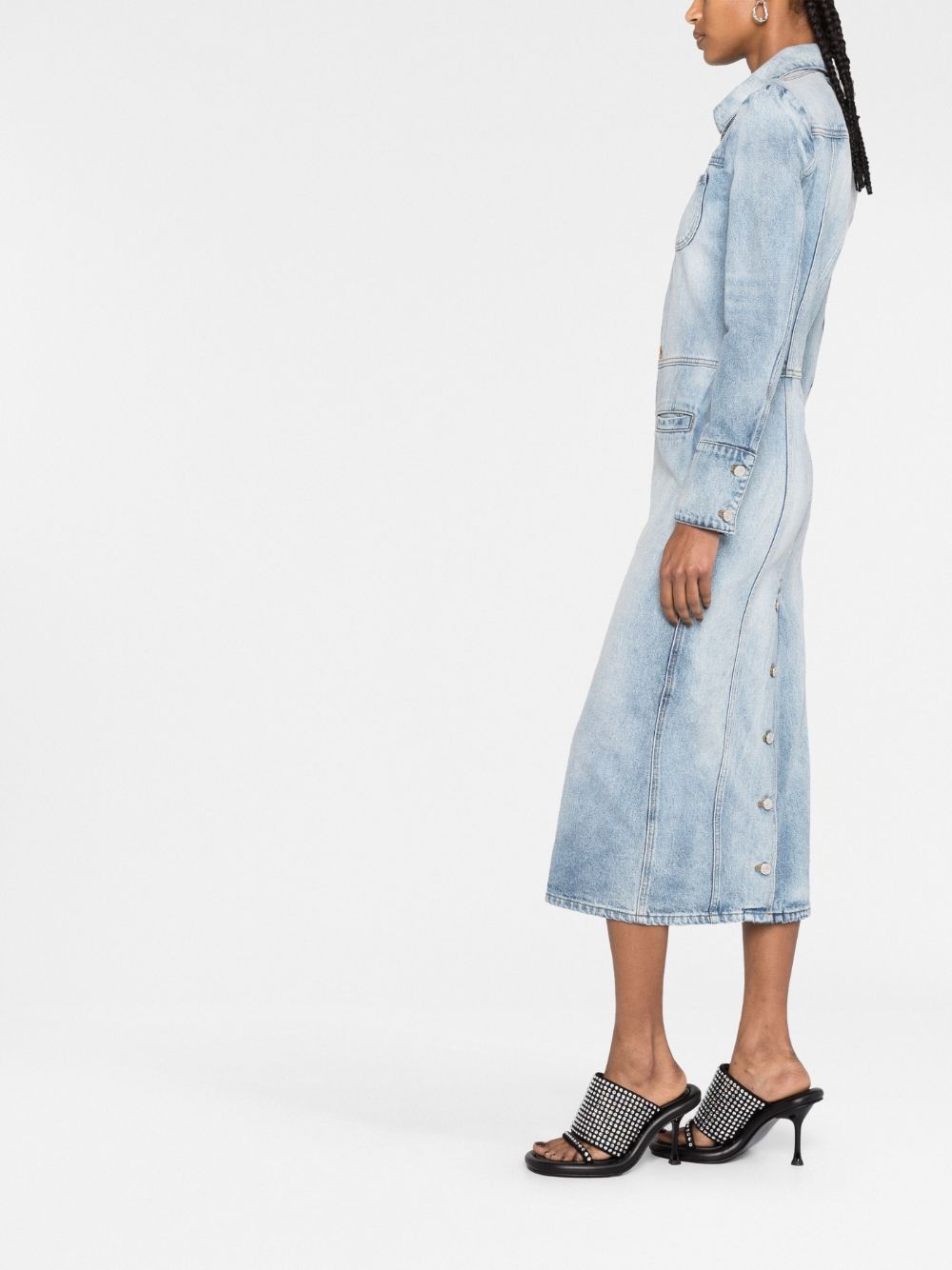 knee-length denim jacket - 4