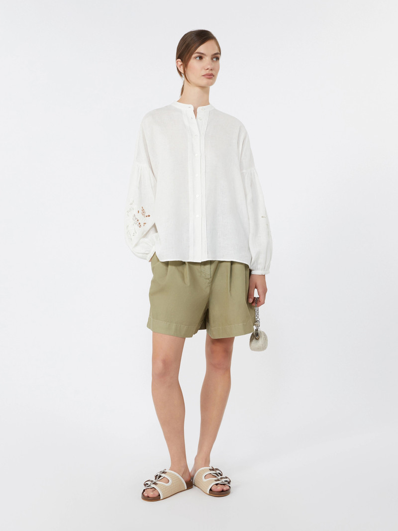WEEKEND Max Mara Linen canvas mandarin-collar shirt - WHITE outlook