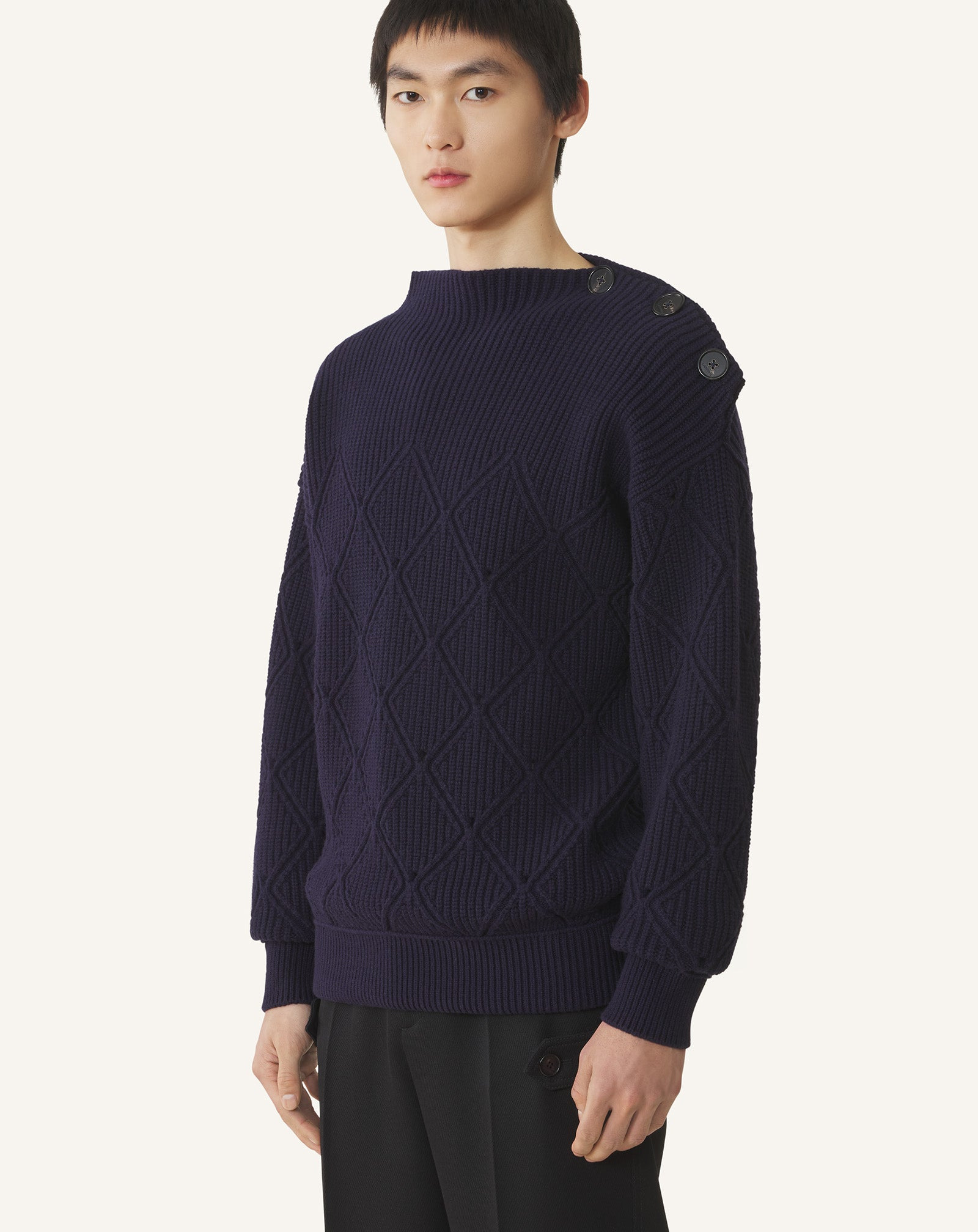 DIAMOND DETAIL WOOL PULLOVER SWEATER - 3