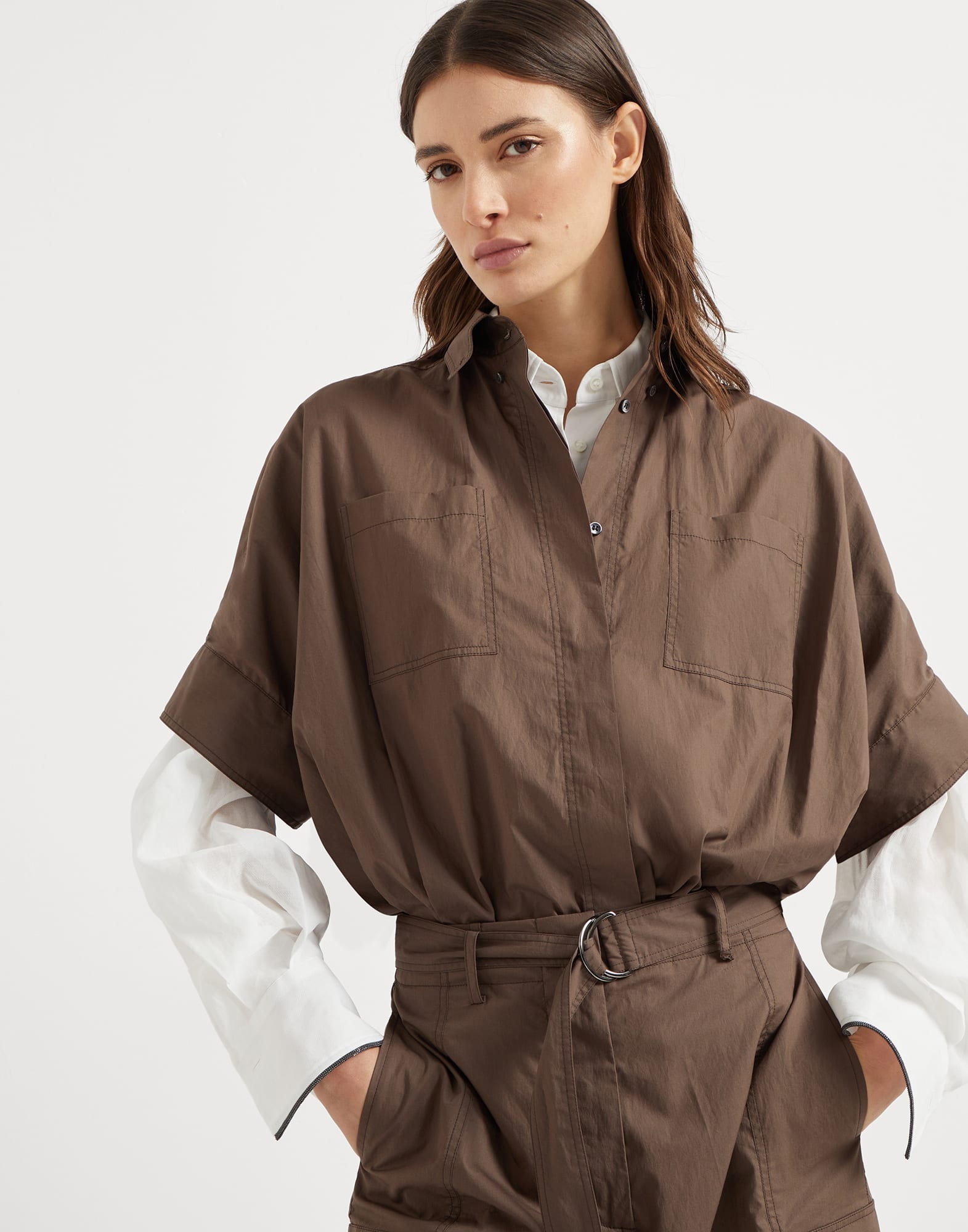 Lightweight poplin utility jumpsuit with monili - 4