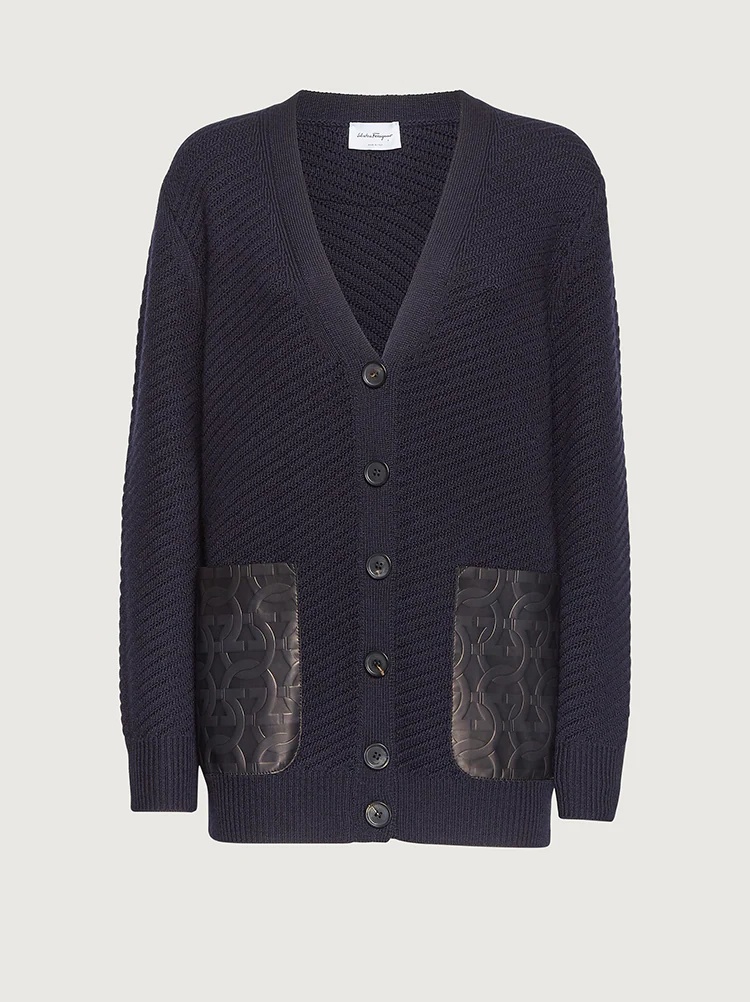 CARDIGAN WITH LEATHER POCKETS - 1