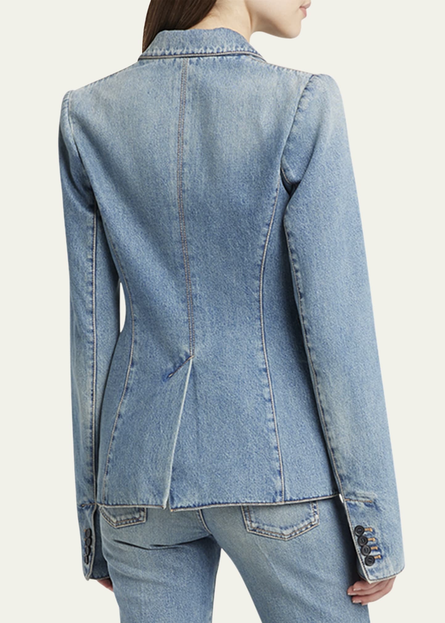 One-Button Denim Blazer - 3
