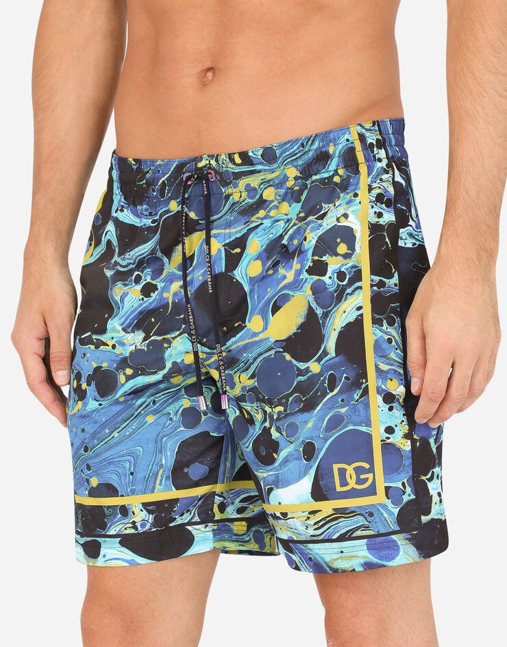 Mid-length swim trunks with marbled print - 4