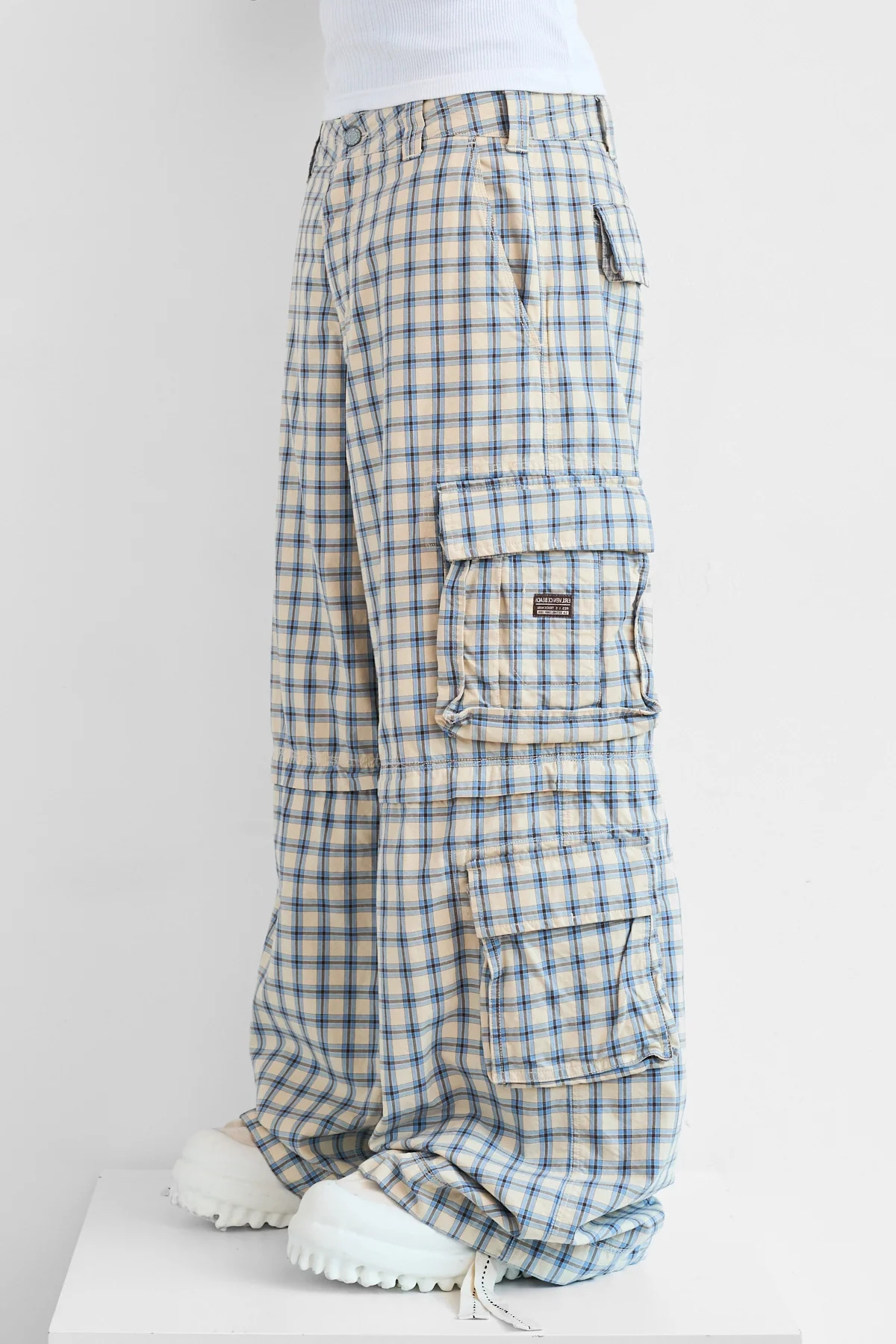 ERL Zip-Off Plaid Cargo Pants Beige Blue - 5