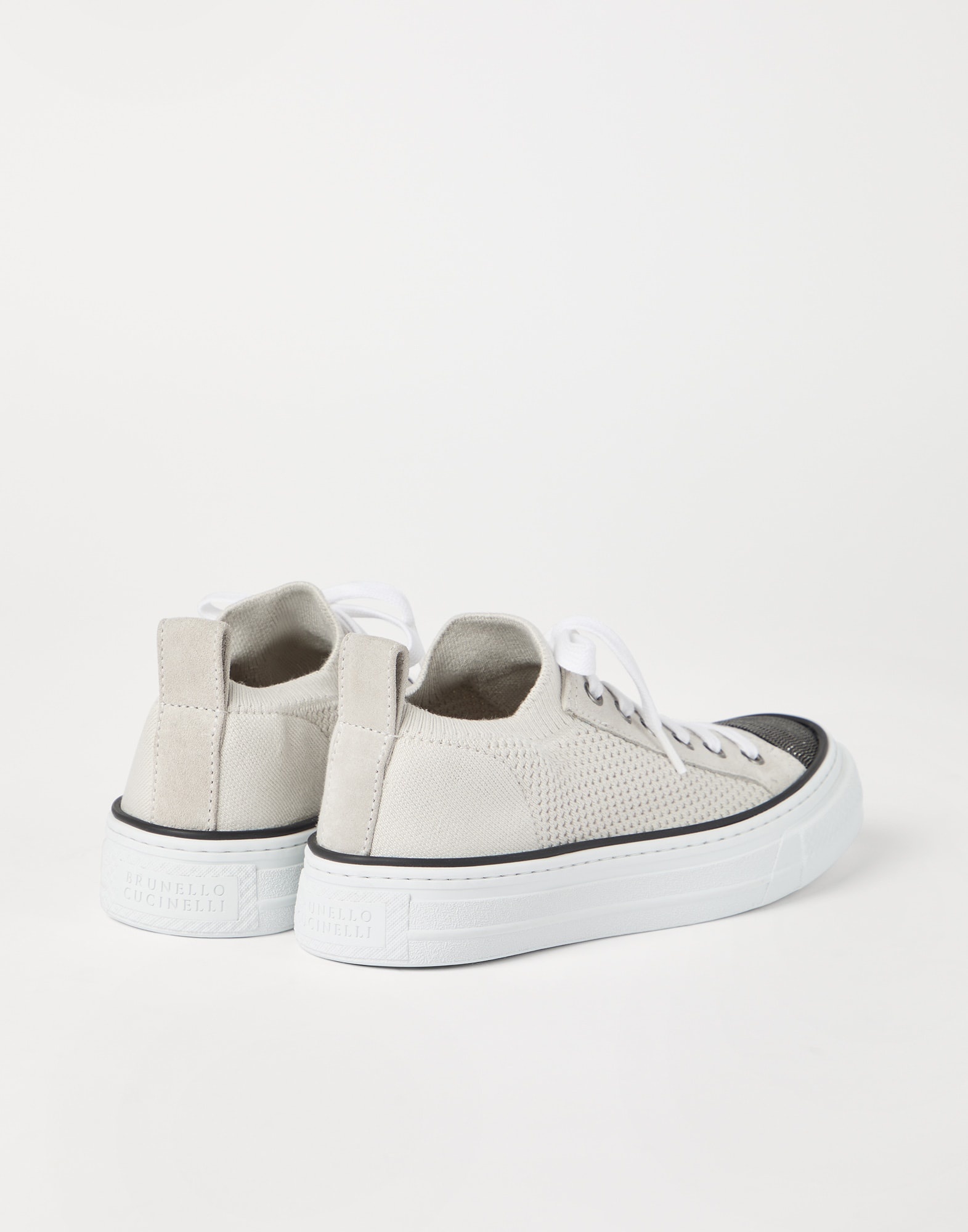 Cotton knit and suede sneakers with precious toe - 2