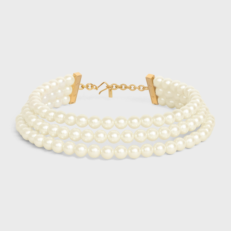 Les Perles Celine Necklace in Resin Pearls, Brass with Gold Finish and Steel 1